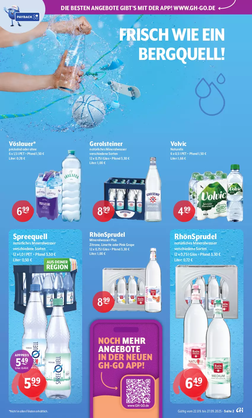 Aktueller Prospekt Getraenke Hoffmann - Prospekte - von 22.09 bis 27.09.2025 - strona 2 - produkty: Alwa, angebot, angebote, auer, eis, elle, gerolsteine, gerolsteiner, limette, Mett, mineralwasser, natur, natürliches mineralwasser, reis, rel, RhönSprudel, Spreequell, Sprudel, steiner, Ti, volvic, vöslauer, wasser, zitrone