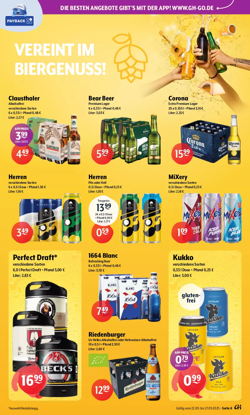 Aktueller Prospekt Getraenke Hoffmann - Prospekte - von 22.09 bis 27.09.2025 - strona 6 - produkty: alkohol, angebot, angebote, aust, bier, burger, clausthaler, corona, corona extra, eis, elle, Hefe, hefeweizen, Mixer, mixery, nuss, pils, reis, Ti