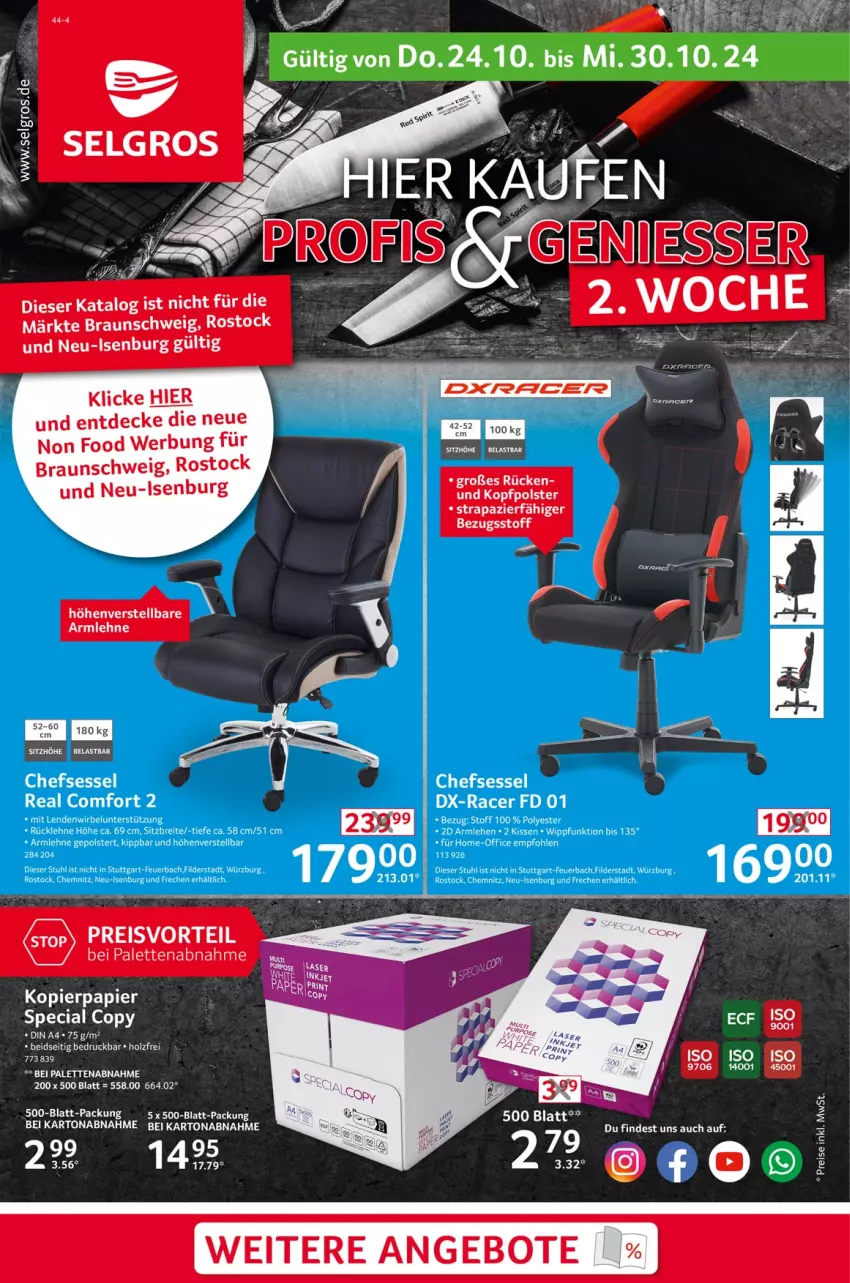 Aktueller Prospekt Selgros - Non Food - von 24.10 bis 30.10.2024 - strona 1 - produkty: acer, Brei, din a4, eis, Holz, kissen, kopierpapier, LG, office, papier, reis, Sitzhöhe, stuhl, Ti