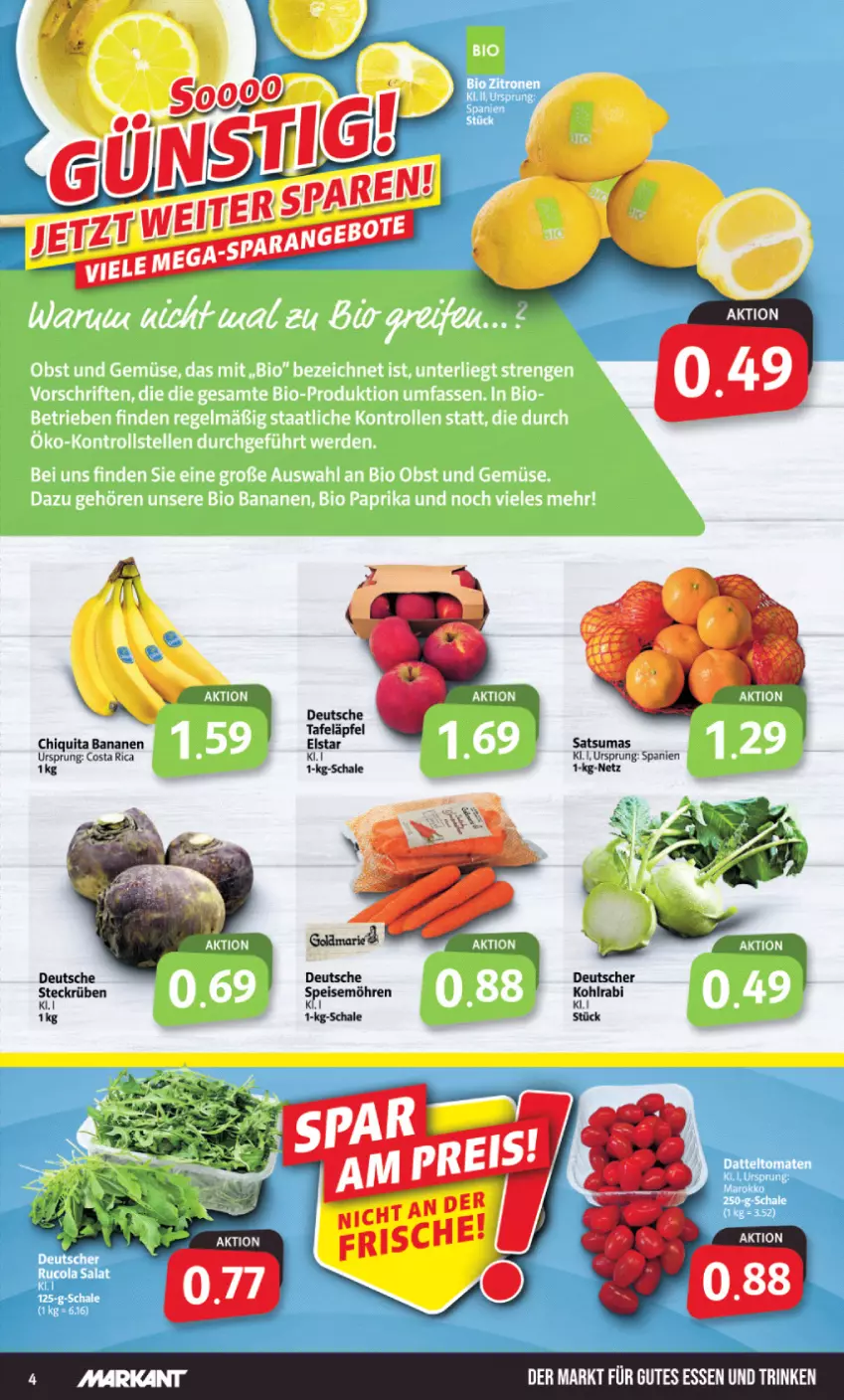 Aktueller Prospekt Markant - Prospekte - von 04.10 bis 08.10.2022 - strona 4 - produkty: banane, bananen, chiquita, eis, gutes essen, kohlrabi, möhren, Schal, Schale, speisemöhren, tafeläpfel, Ti