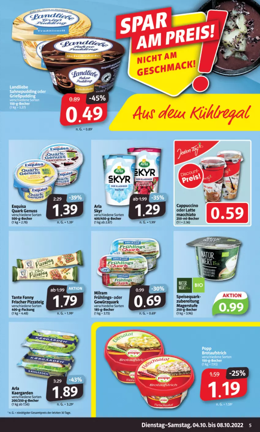 Aktueller Prospekt Markant - Prospekte - von 04.10 bis 08.10.2022 - strona 5 - produkty: aldi, arla, Becher, eis, exquisa, gewürz, gewürzquark, milram, nuss, pizza, Pizzateig, quark, quark genus, quark genuss, reis, speisequark, tante fanny, Ti, ZTE