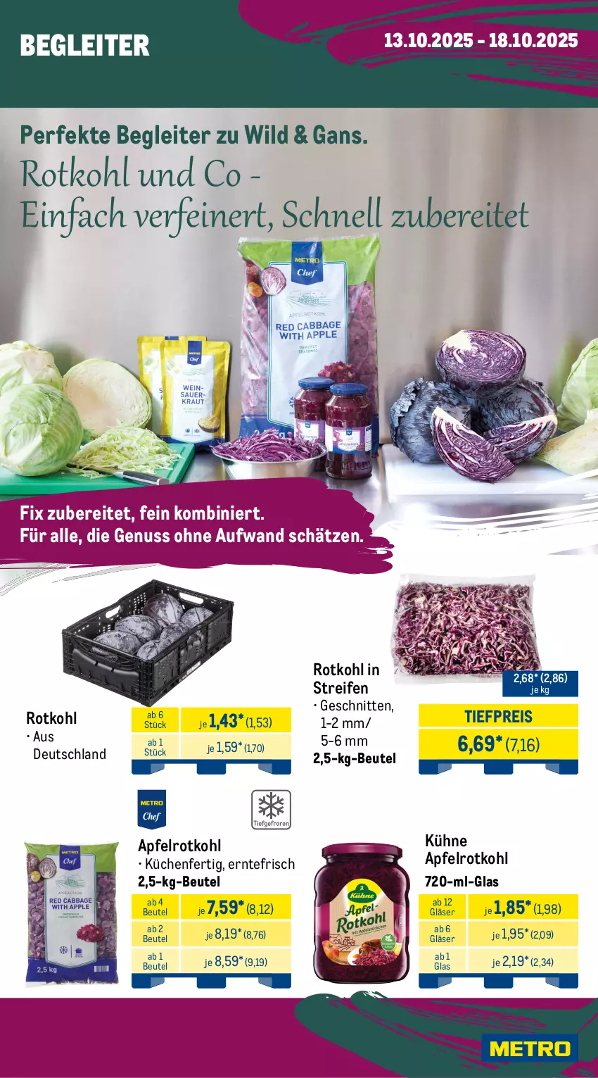 Aktueller Prospekt Metro - Wochen-Angebote - von 13.10 bis 18.10.2025 - strona 10 - produkty: angebot, apfel, beutel, bohne, bohnen, eier, eierspätzle, eis, frucht, gewürz, gin, Gläser, kartoffel, kartoffeln, Knödel, küche, Küchen, Kühne, nuss, pfanne, pfannen, prinzessbohnen, reifen, reis, rosen, Rosenkohl, rotkohl, schnitten, Ti, tiefpreis, Wild, ZTE