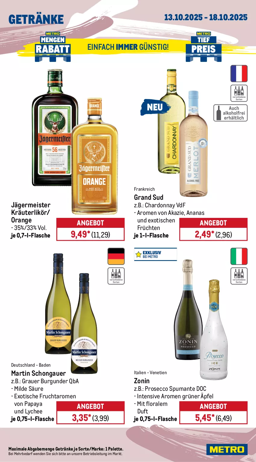 Aktueller Prospekt Metro - Wochen-Angebote - von 13.10 bis 18.10.2025 - strona 16 - produkty: akku, ananas, angebot, auer, auto, Bad, Behälter, burgunder, chardonnay, Dyson, ecco, eis, elle, flasche, frucht, früchte, früchten, Germ, geschirr, geschirrspülmittel, getränk, getränke, grand sud, grauer burgunder, jägermeister, kraft, kräuter, kräuterlikör, likör, mac, Meister, Metro, orange, Palette, Papaya, prosecco, puma, Reinigung, reis, somat, spülmittel, spumante, staubsauger, teller, Ti, Tiere, tisch, Trockensauger, waschmittel, zonin