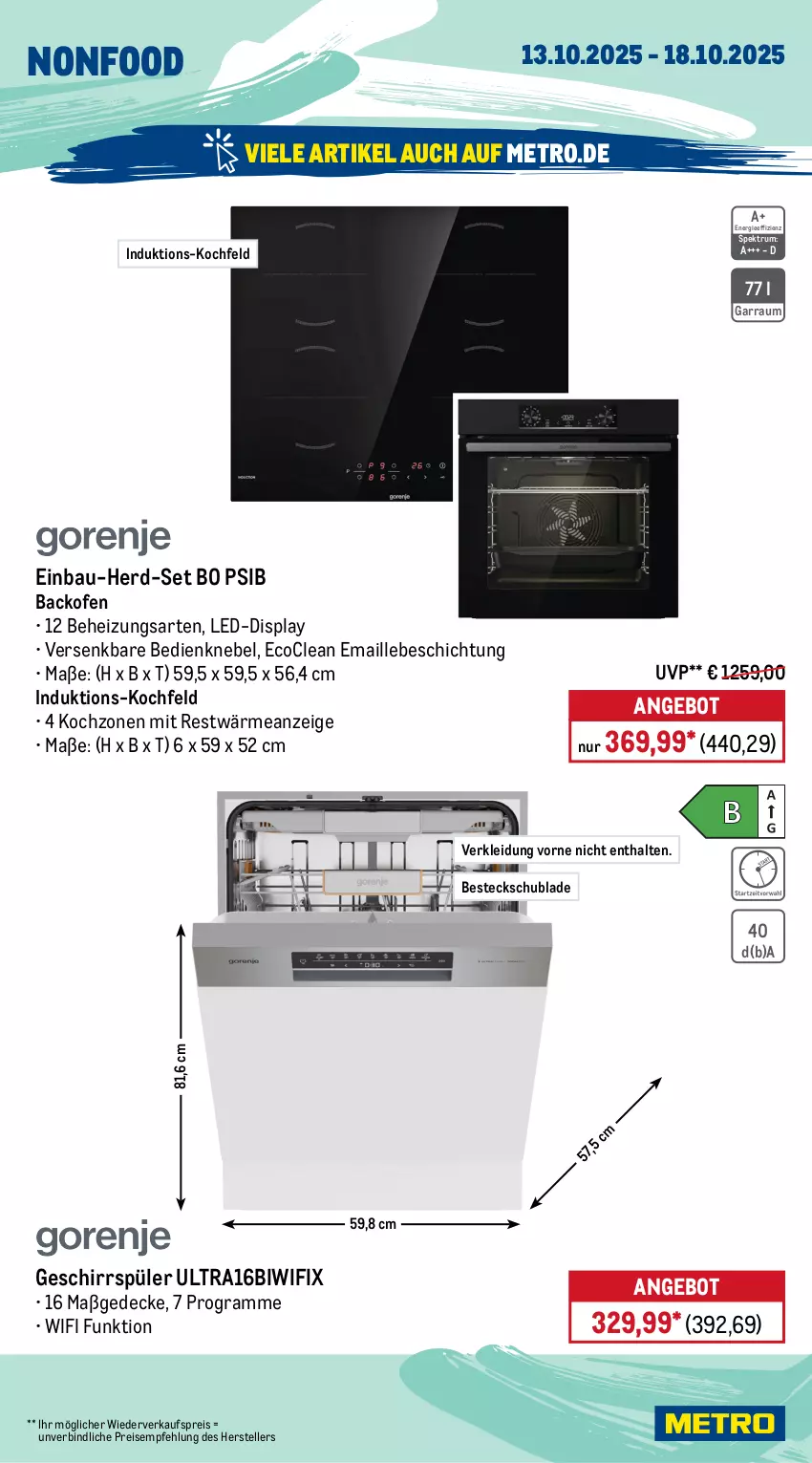 Aktueller Prospekt Metro - Wochen-Angebote - von 13.10 bis 18.10.2025 - strona 18 - produkty: angebot, auer, auto, backofen, Bau, besteck, decke, eis, elle, garraum, gefrierschrank, geschirr, geschirrspüler, kleid, Kleidung, kochfeld, kühlschrank, maille, Metro, obst, Obst und Gemüse, Ofen, reis, rum, Schere, Schrank, Spektrum, teller, Ti, und gemüse