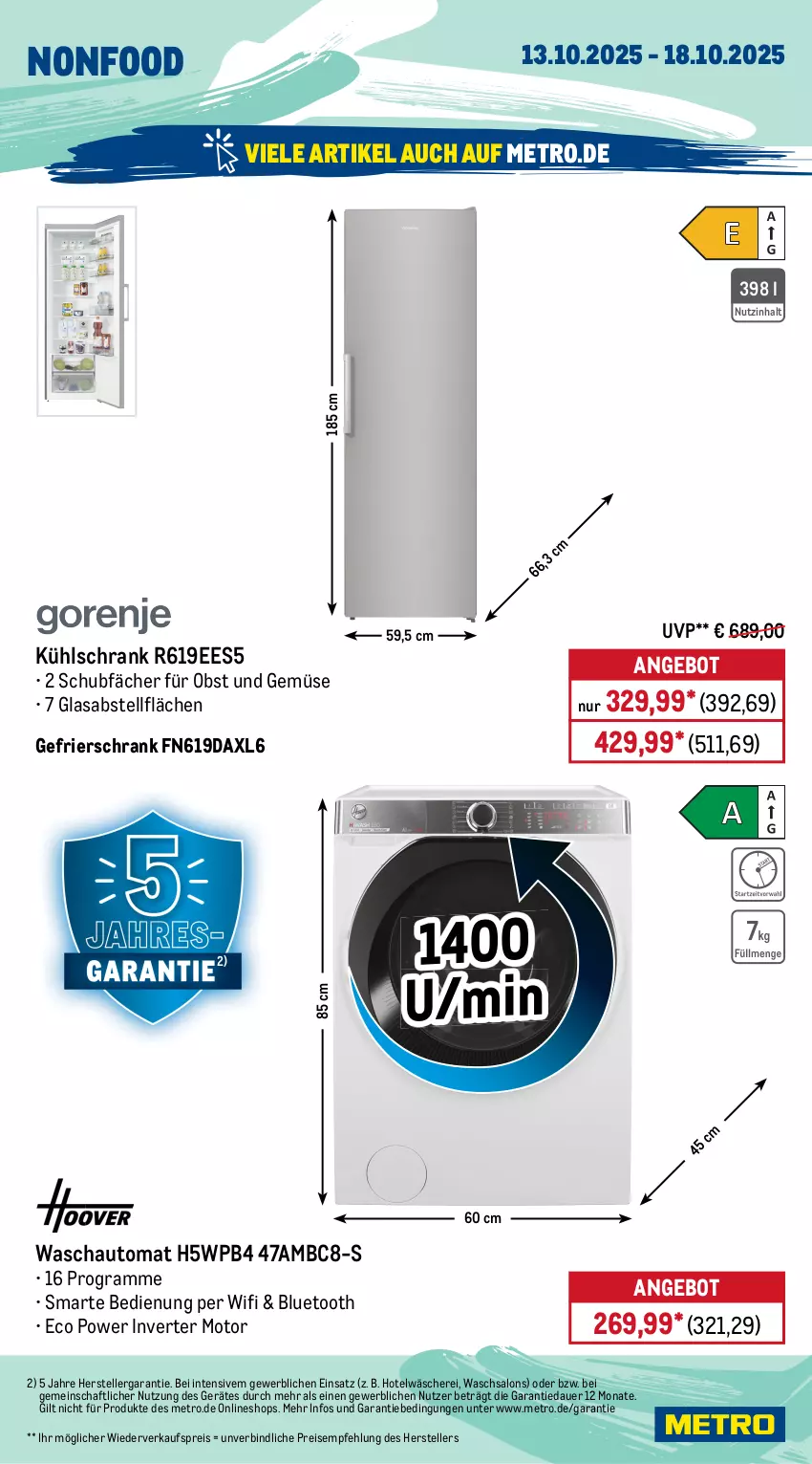 Aktueller Prospekt Metro - Wochen-Angebote - von 13.10 bis 18.10.2025 - strona 19 - produkty: angebot, auer, auto, backofen, Bau, besteck, decke, eis, elle, garraum, gefrierschrank, geschirr, geschirrspüler, kleid, Kleidung, kochfeld, kühlschrank, maille, Metro, obst, Obst und Gemüse, Ofen, reis, rum, Schere, Schrank, Spektrum, teller, Ti, und gemüse
