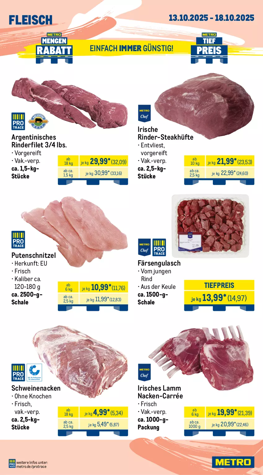 Aktueller Prospekt Metro - Wochen-Angebote - von 13.10 bis 18.10.2025 - strona 2 - produkty: angebot, beef, braten, burger, eis, erbsen, filet, fleisch, gulasch, lamm, Metro, pflanze, pflanzen, pute, putenschnitzel, reis, rind, rinder, rinderfilet, rindfleisch, rollbraten, Schal, Schale, schnitzel, schwein, schweine, schweinenacken, soja, steak, steakhüfte, Ti, tiefpreis, wein, weine, Wild, Wildschwein, Yo