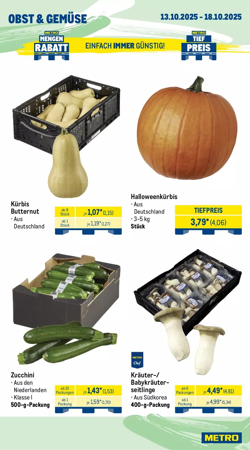 Aktueller Prospekt Metro - Wochen-Angebote - von 13.10 bis 18.10.2025 - strona 8 - produkty: angebot, bärenmarke, Becher, beutel, butter, cheddar, eis, flakes, Käse, käsescheiben, kerrygold, kräuter, Kräuterseitlinge, Kürbis, leerdammer, mac, milch, nuss, obst, rama, reis, schnittkäse, schnittkäsescheiben, Ti, tiefpreis, zucchini