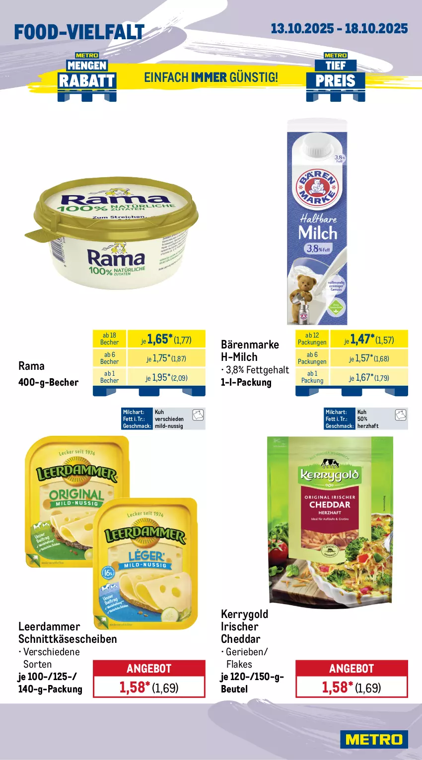 Aktueller Prospekt Metro - Wochen-Angebote - von 13.10 bis 18.10.2025 - strona 9 - produkty: angebot, bärenmarke, Becher, beutel, butter, cheddar, eis, flakes, Käse, käsescheiben, kerrygold, kräuter, Kräuterseitlinge, Kürbis, leerdammer, mac, milch, nuss, obst, rama, reis, schnittkäse, schnittkäsescheiben, Ti, tiefpreis, zucchini
