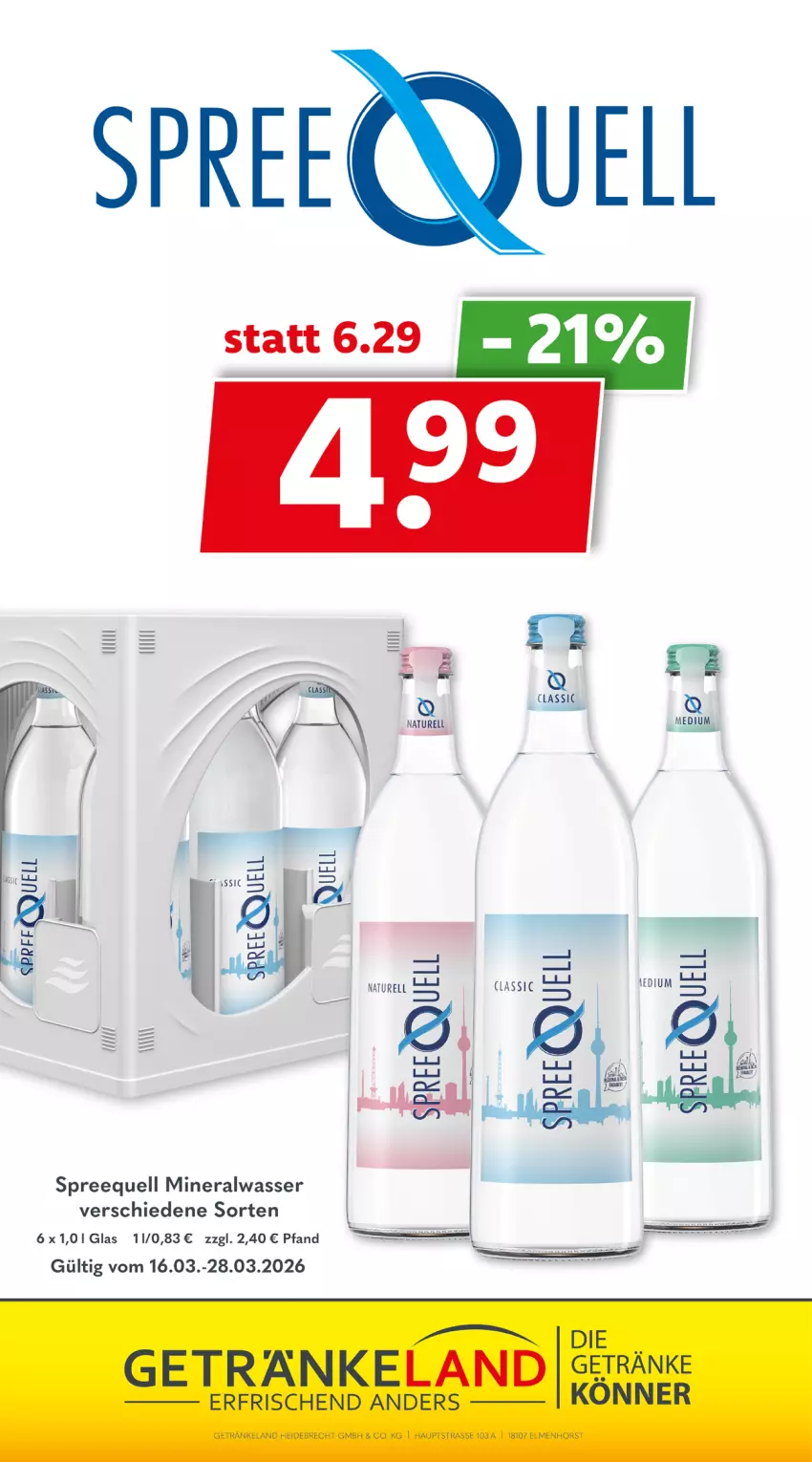 Aktueller Prospekt Getraenkeland - von 15.03 bis 27.03.2026 - strona 10 - produkty: Alwa, mineralwasser, Spreequell, Ti, wasser