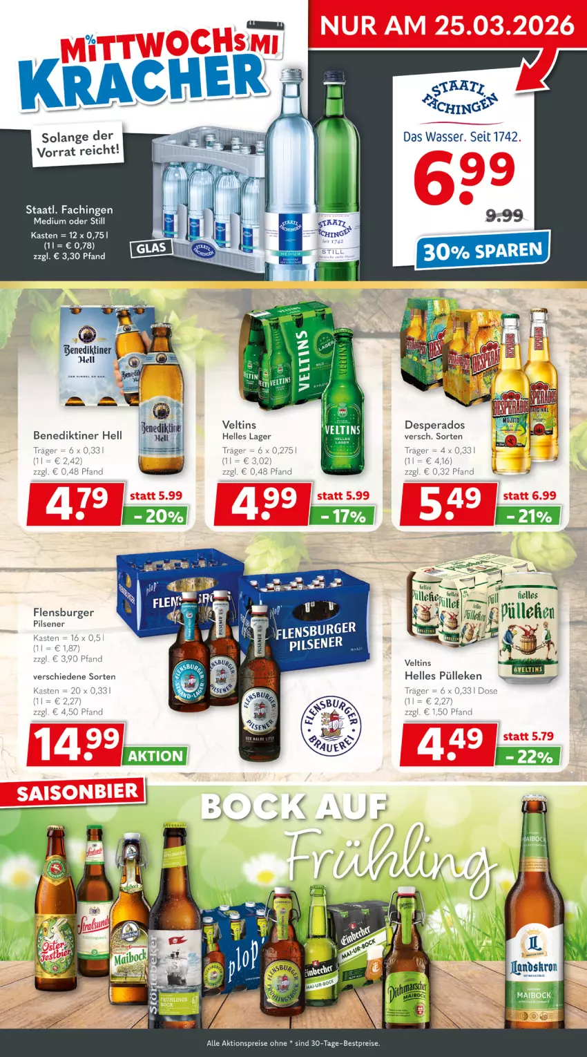 Aktueller Prospekt Getraenkeland - von 15.03 bis 27.03.2026 - strona 3 - produkty: aktionspreis, Benediktiner, bestpreis, bestpreise, burger, desperados, eis, elle, flensburger, pils, pilsener, reis, Staatl. Fachingen, Ti, veltins, wasser