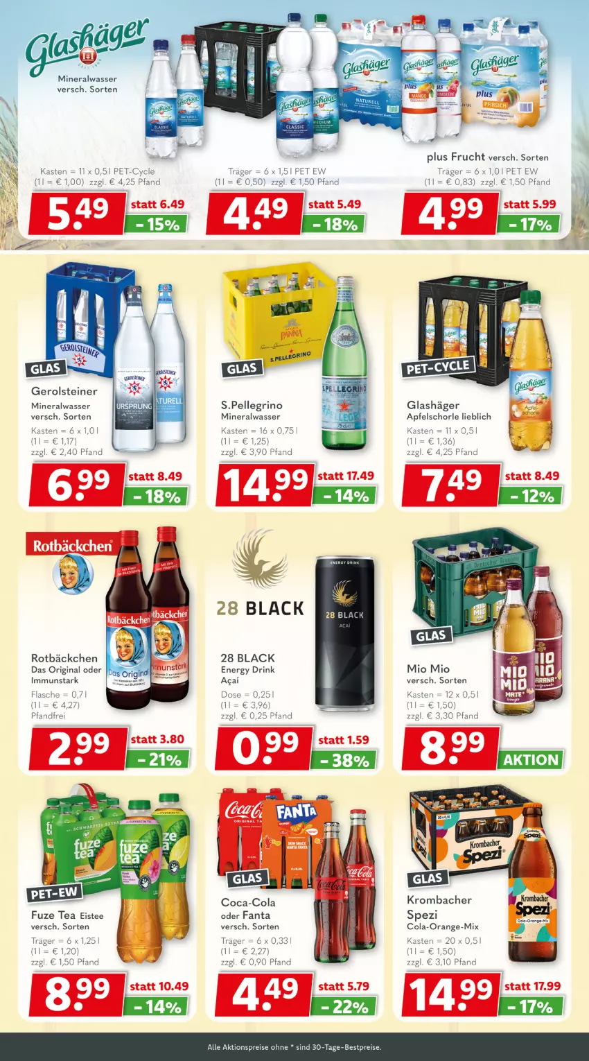 Aktueller Prospekt Getraenkeland - von 15.03 bis 27.03.2026 - strona 6 - produkty: aktionspreis, Alwa, apfel, Apfelschorle, bestpreis, bestpreise, coca-cola, cola, drink, eis, eistee, elle, energy drink, fanta, flasche, frucht, fuze tea, gerolsteine, gerolsteiner, gin, krombache, krombacher, lack, mineralwasser, Mio Mio, orange, reis, schorle, Spezi, steiner, tee, Ti, wasser