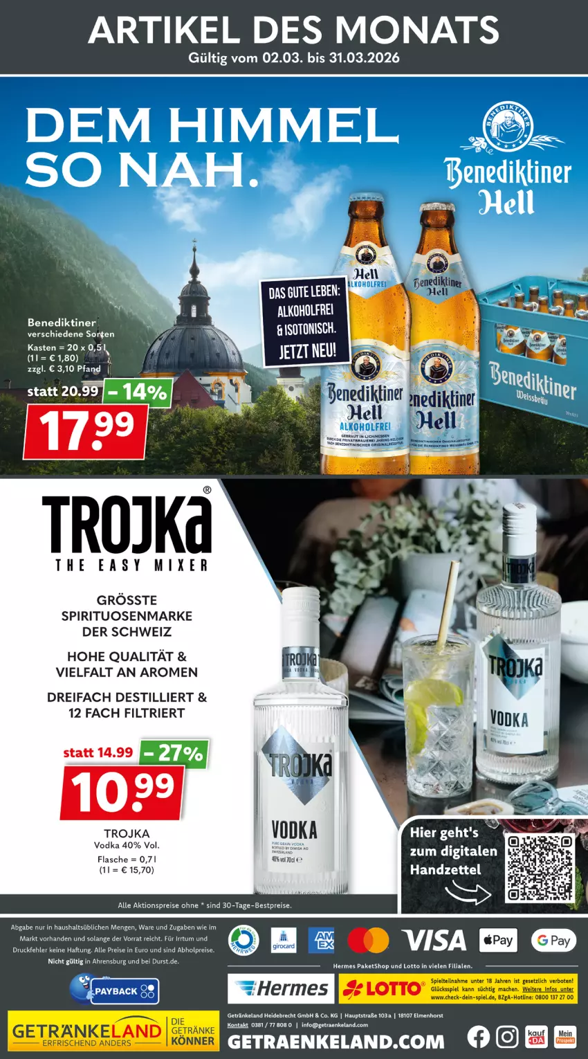 Aktueller Prospekt Getraenkeland - von 15.03 bis 27.03.2026 - strona 8 - produkty: abholpreise, aktionspreis, auer, Benediktiner, bestpreis, bestpreise, eier, eis, Elan, flasche, getränk, getränke, gin, mac, Mixer, reis, spirituosen, Ti, vodka