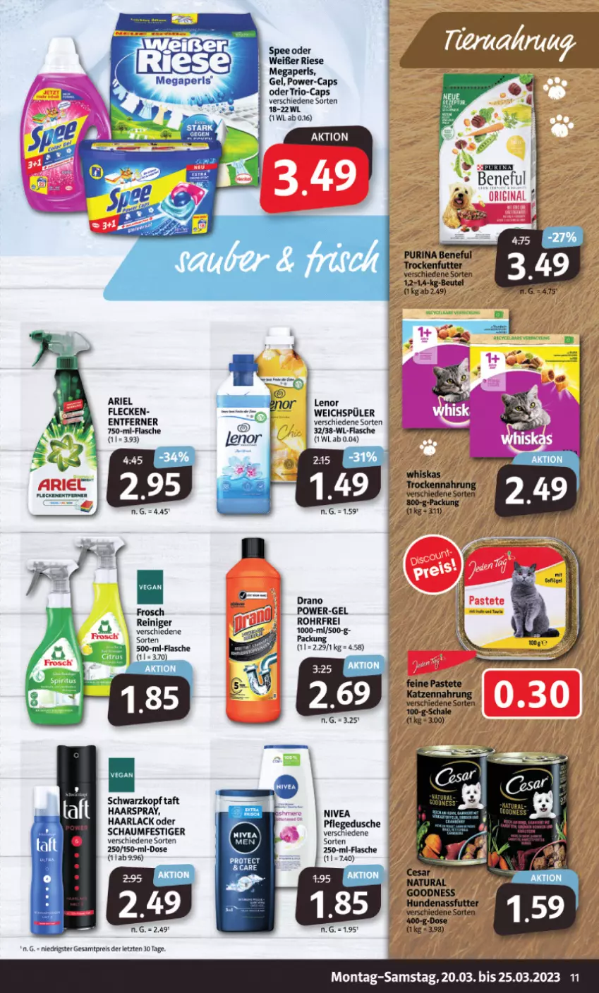 Aktueller Prospekt Markant - Prospekte - von 20.03 bis 25.03.2023 - strona 11 - produkty: ariel, arla, Cap, eis, flasche, Frosch, Haarlack, lack, lenor, megaperls, power-gel, reis, schaumfestiger, schwarzkop, schwarzkopf, spee, Taft, Ti, weichspüler, ZTE