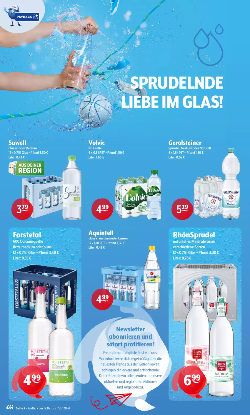 Aktueller Prospekt Getraenke Hoffmann - Prospekte - von 12.02 bis 17.02.2024 - strona 2 - produkty: Alwa, angebot, angebote, Calcium, drink, elle, Forstetal, gerolsteine, gerolsteiner, getränk, getränke, mineralwasser, natur, natürliches mineralwasser, rel, rezept, rezepte, RhönSprudel, Sprudel, steiner, Ti, Tiere, volvic, wasser