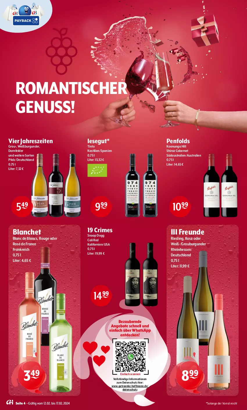 Aktueller Prospekt Getraenke Hoffmann - Prospekte - von 12.02 bis 17.02.2024 - strona 4 - produkty: angebot, angebote, asti, aust, burgunder, cabernet, de blancs, decke, dornfelder, grauburgunder, nuss, riesling, rouge, Ti, tisch, Weißburgunder