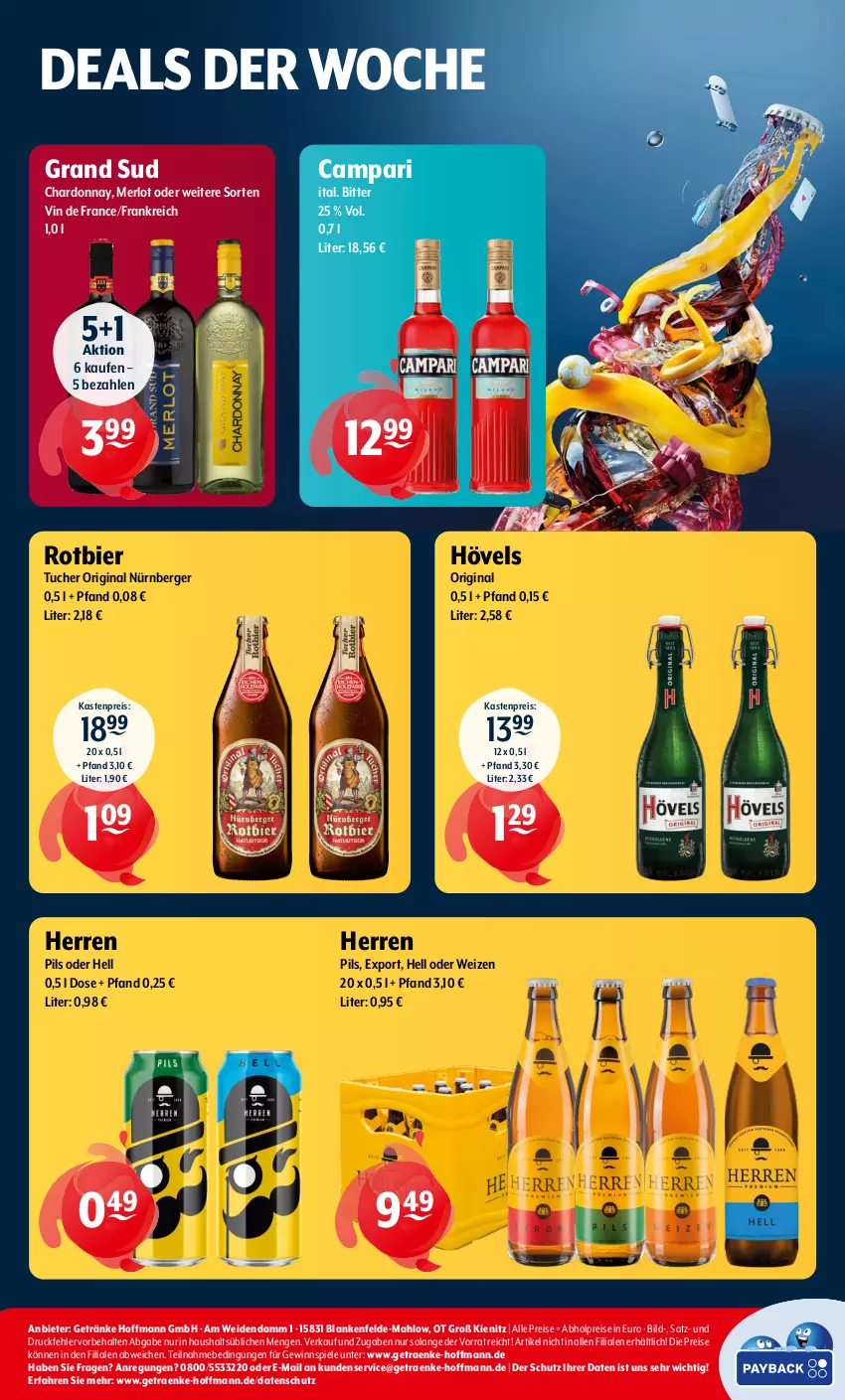 Aktueller Prospekt Getraenke Hoffmann - Prospekte - von 12.02 bis 17.02.2024 - strona 8 - produkty: abholpreise, Berger, bier, campari, chardonnay, eis, getränk, getränke, gewinnspiel, gin, grand sud, merl, merlot, nürnberger, pils, reis, Spiele, Ti, tuc, Tucher, vin de france