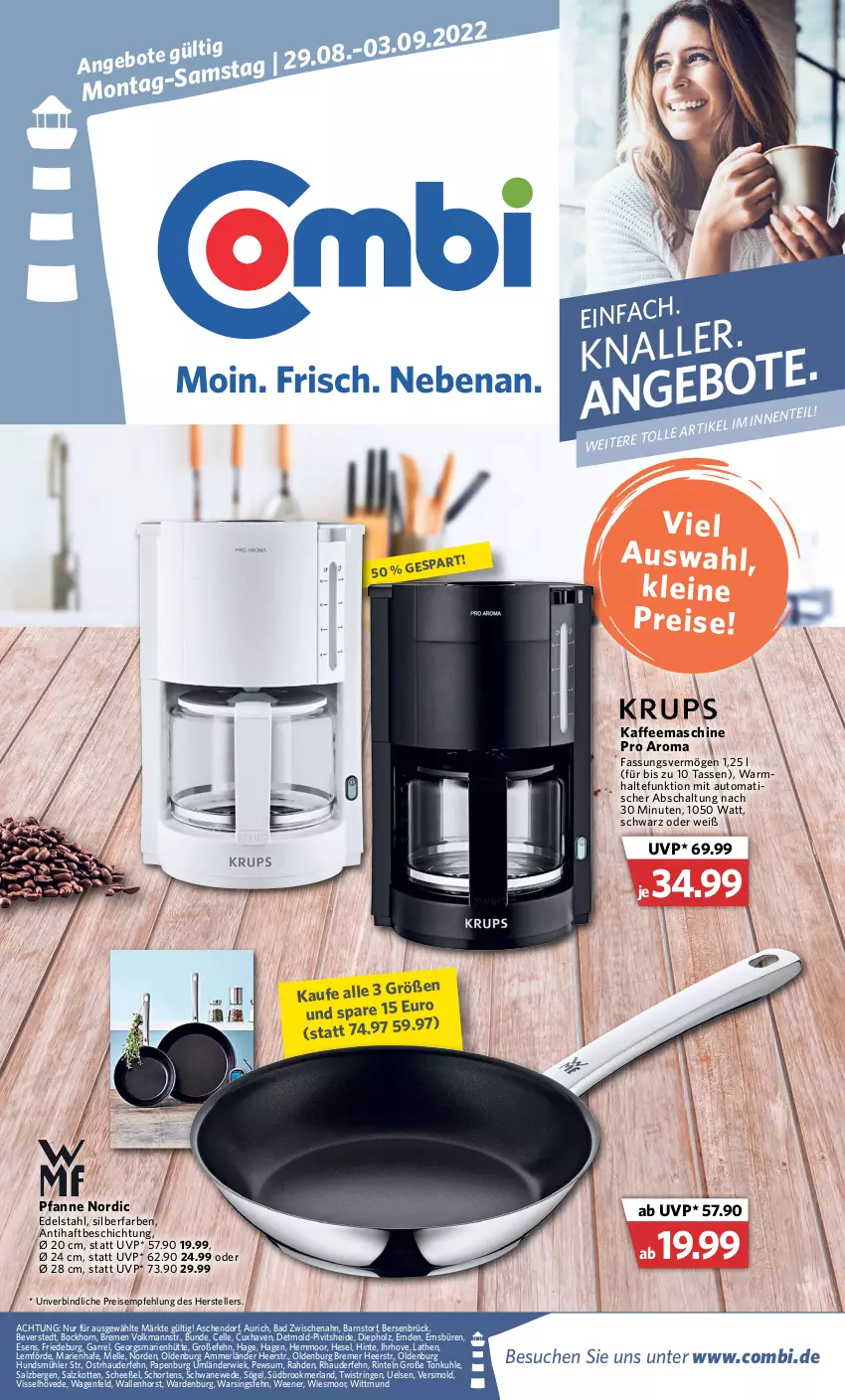 Aktueller Prospekt Combi - Prospekte - von 29.08 bis 03.09.2022 - strona 1 - produkty: ammerländer, Anew, auto, Bad, edelstahl, eis, elle, Holz, Intel, kaffee, kaffeemaschine, merl, pfanne, reis, rel, ring, salz, Schal, String, tasse, teller, Ti, tisch