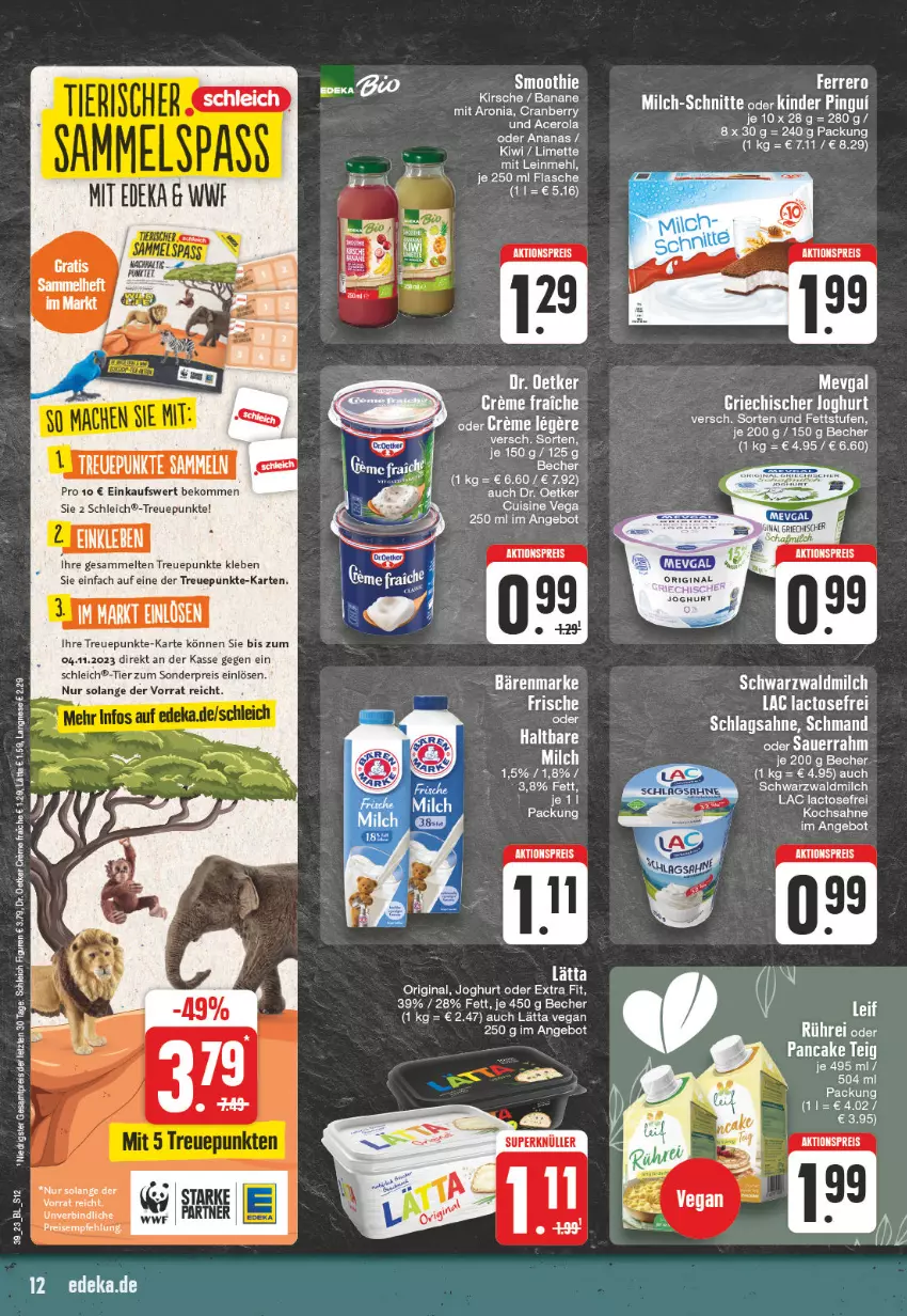 Aktueller Prospekt Edeka - Angebote der Woche - von 25.09 bis 30.09.2023 - strona 12 - produkty: acer, aktionspreis, ananas, angebot, banane, Becher, beko, cranberry, deka, dove, Dr. Oetker, eis, ferrero, flasche, gin, Griechischer Joghurt, joghur, joghurt, Kinder, kinder pingui, kirsch, kirsche, kiwi, langnese, lätta, limette, Mett, milch, milch-schnitte, pingui, reis, sahne, schlagsahne, Schleich, schmand, Ti