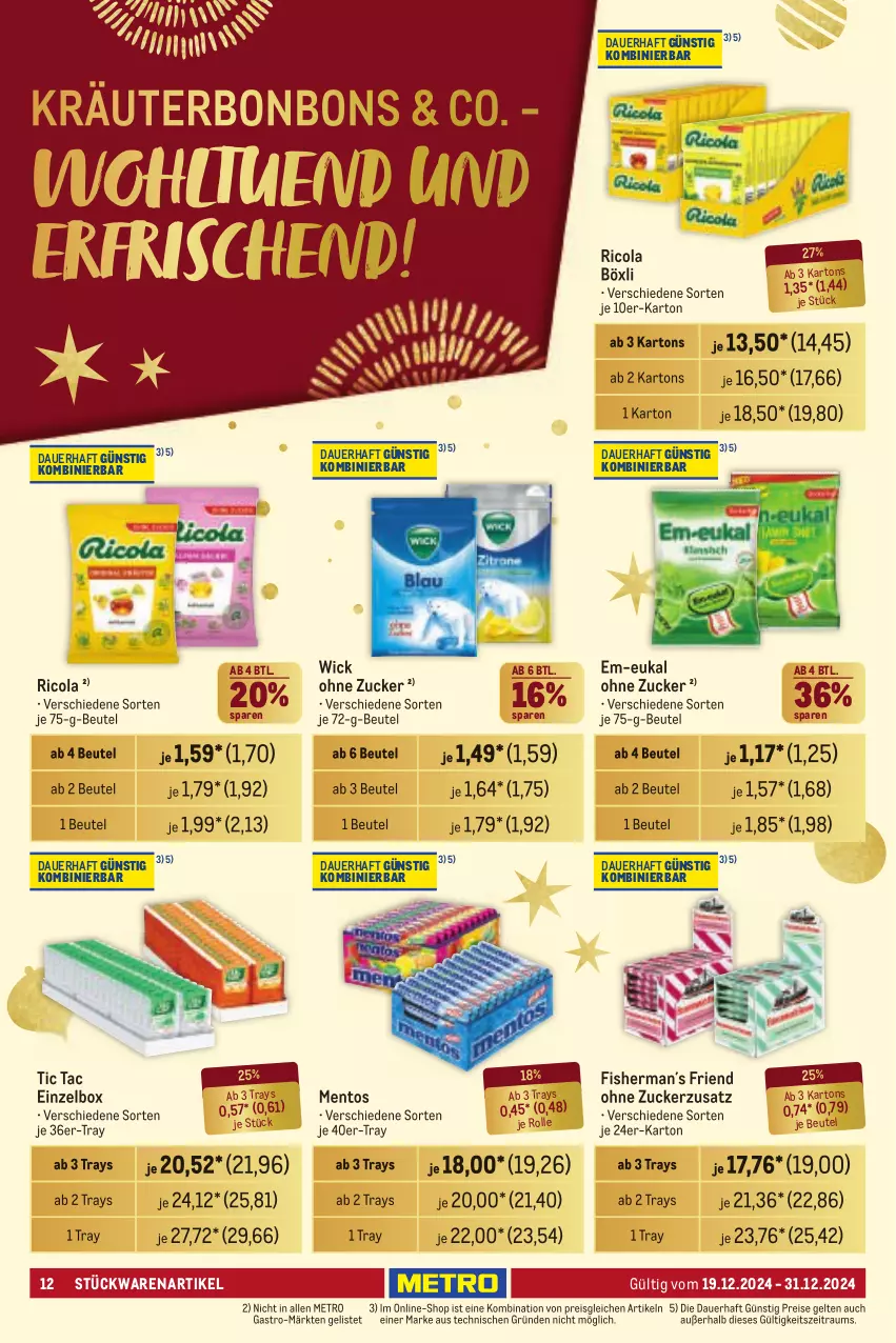 Aktueller Prospekt Metro - Händler Journal - von 19.12 bis 31.12.2024 - strona 11 - produkty: auer, beutel, bonbons, cola, eis, kräuter, mentos, Metro, reis, Ricola, Ti, WICK, zucker