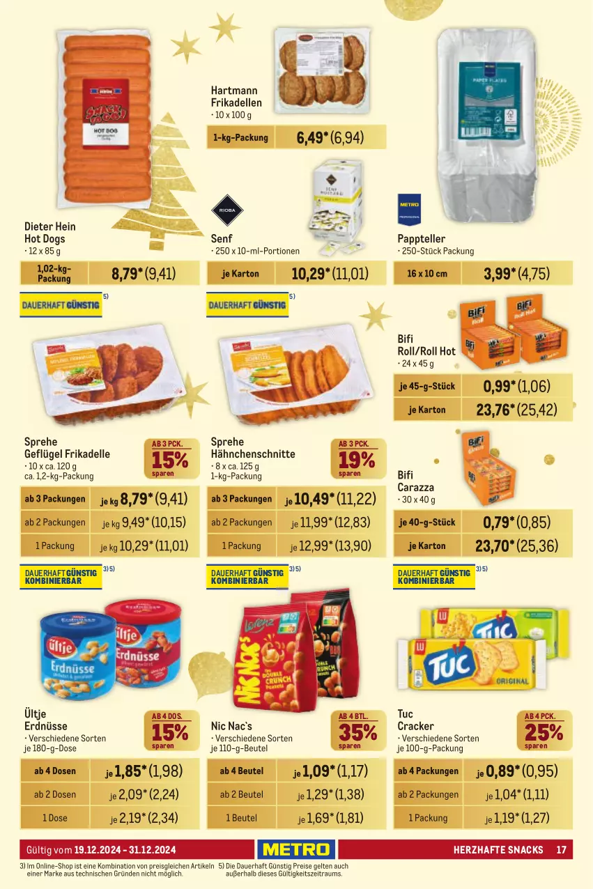 Aktueller Prospekt Metro - Händler Journal - von 19.12 bis 31.12.2024 - strona 16 - produkty: auer, beutel, bifi, cracker, dell, eis, elle, erdnüsse, frikadellen, Geflügel, Hartmann, hot dog, reis, senf, snack, snacks, teller, Ti, tuc, ültje, ültje erdnüsse