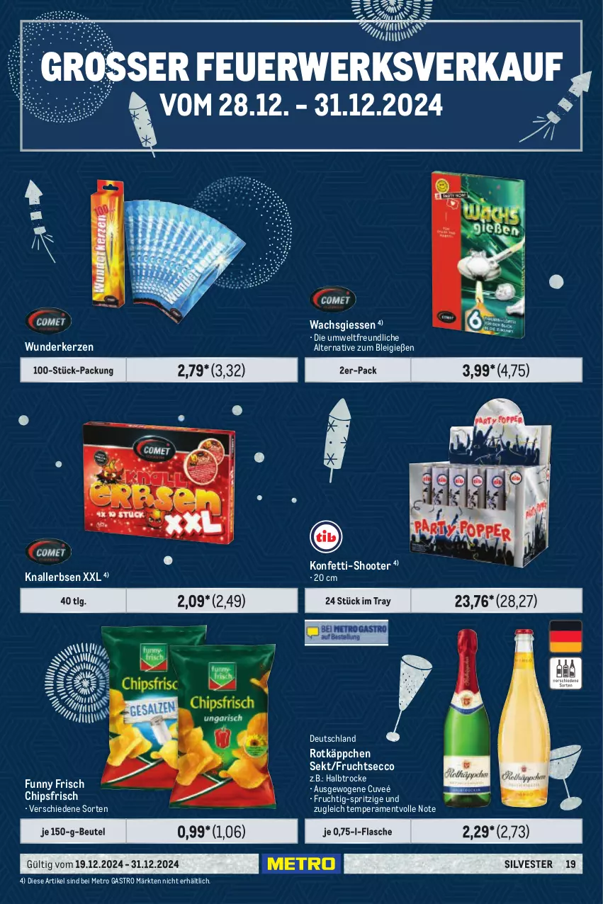 Aktueller Prospekt Metro - Händler Journal - von 19.12 bis 31.12.2024 - strona 18 - produkty: beutel, chips, chipsfrisch, ecco, erbsen, flasche, frucht, fruchtsecco, Funny Frisch, kerze, Knallerbsen, LG, Metro, metro gastro, rotkäppchen, rwe, sekt, Ti