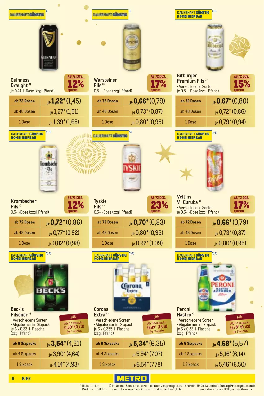 Aktueller Prospekt Metro - Händler Journal - von 19.12 bis 31.12.2024 - strona 5 - produkty: auer, bier, bitburger, burger, corona, corona extra, eis, flasche, Guinness, krombache, krombacher, krombacher pils, Peroni, pils, pilsener, premium pils, reis, steiner, Ti, tyskie, veltins, warsteiner