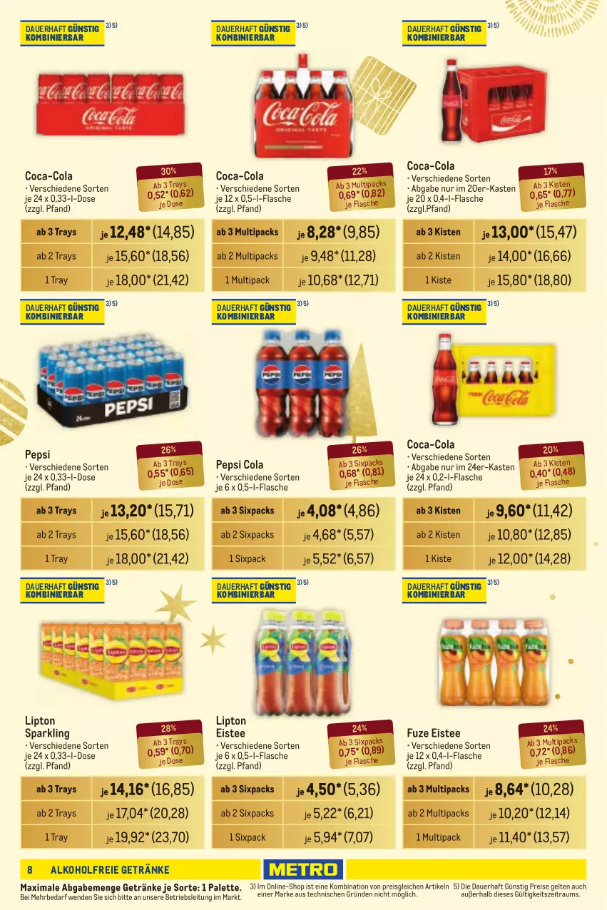 Aktueller Prospekt Metro - Händler Journal - von 19.12 bis 31.12.2024 - strona 7 - produkty: alkohol, alkoholfreie getränke, auer, coca-cola, cola, eis, eistee, flasche, getränk, getränke, lipton, Palette, pepsi, Pepsi Cola, reis, tee, Ti