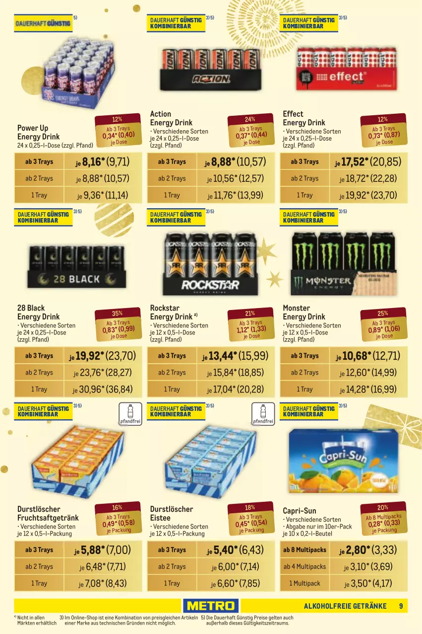 Aktueller Prospekt Metro - Händler Journal - von 19.12 bis 31.12.2024 - strona 8 - produkty: alkohol, alkoholfreie getränke, auer, beutel, Cap, capri-sun, drink, durstlöscher, Effect, eis, eistee, energy drink, frucht, fruchtsaft, fruchtsaftgetränk, getränk, getränke, lack, monster, Monster Energy, reis, Rockstar, saft, tee, Ti