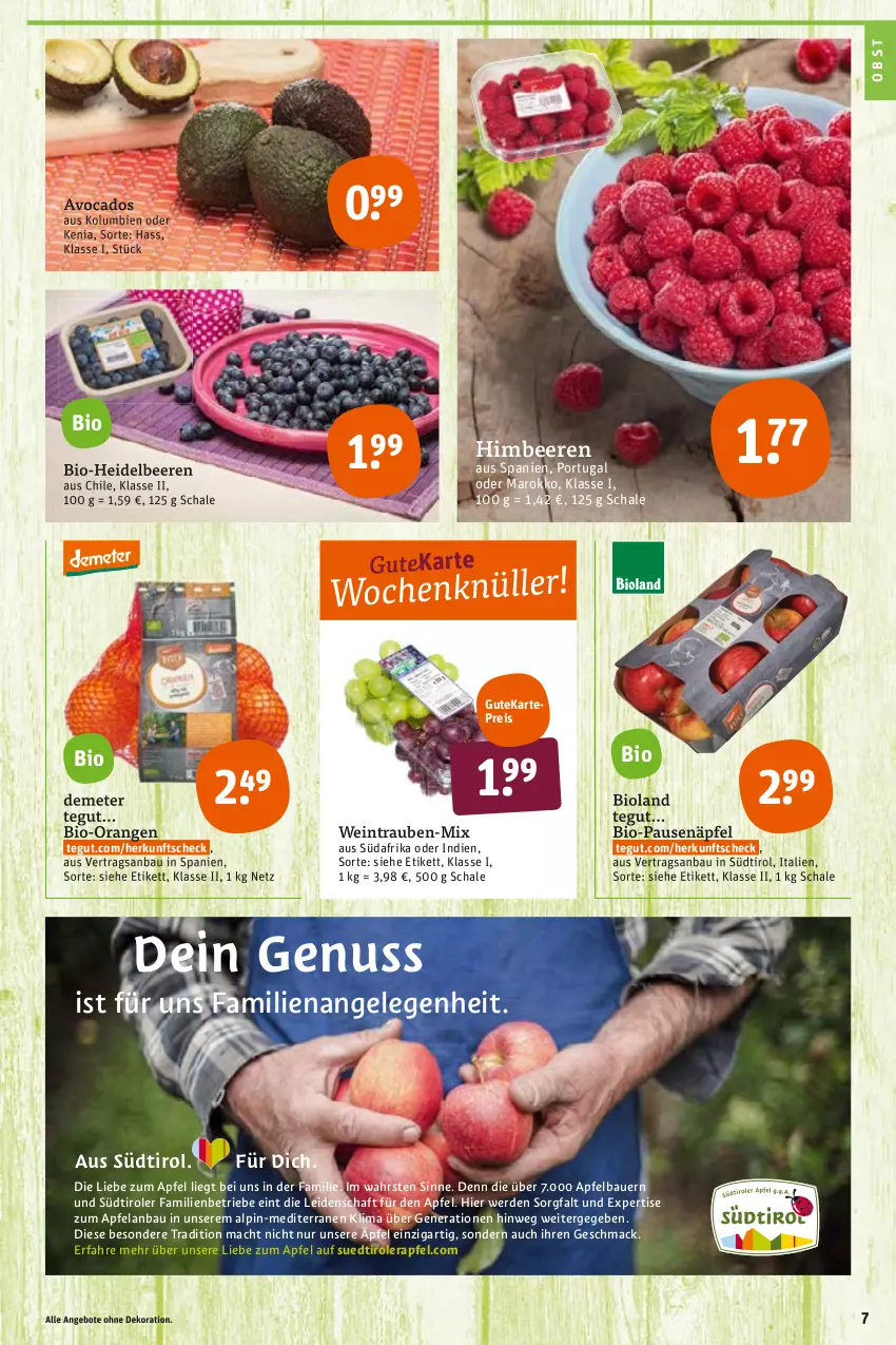 Aktueller Prospekt Tegut - Angebote der Woche - von 07.03 bis 12.03.2022 - strona 9 - produkty: angebot, angebote, apfel, auer, avocado, avocados, Bau, Bauer, beere, beeren, bio, bioland, dekoration, eis, Elan, erde, heidelbeere, heidelbeeren, himbeer, himbeere, himbeeren, mac, nuss, obst, orange, orangen, reis, Schal, Schale, südtiroler, Ti, trauben, wein