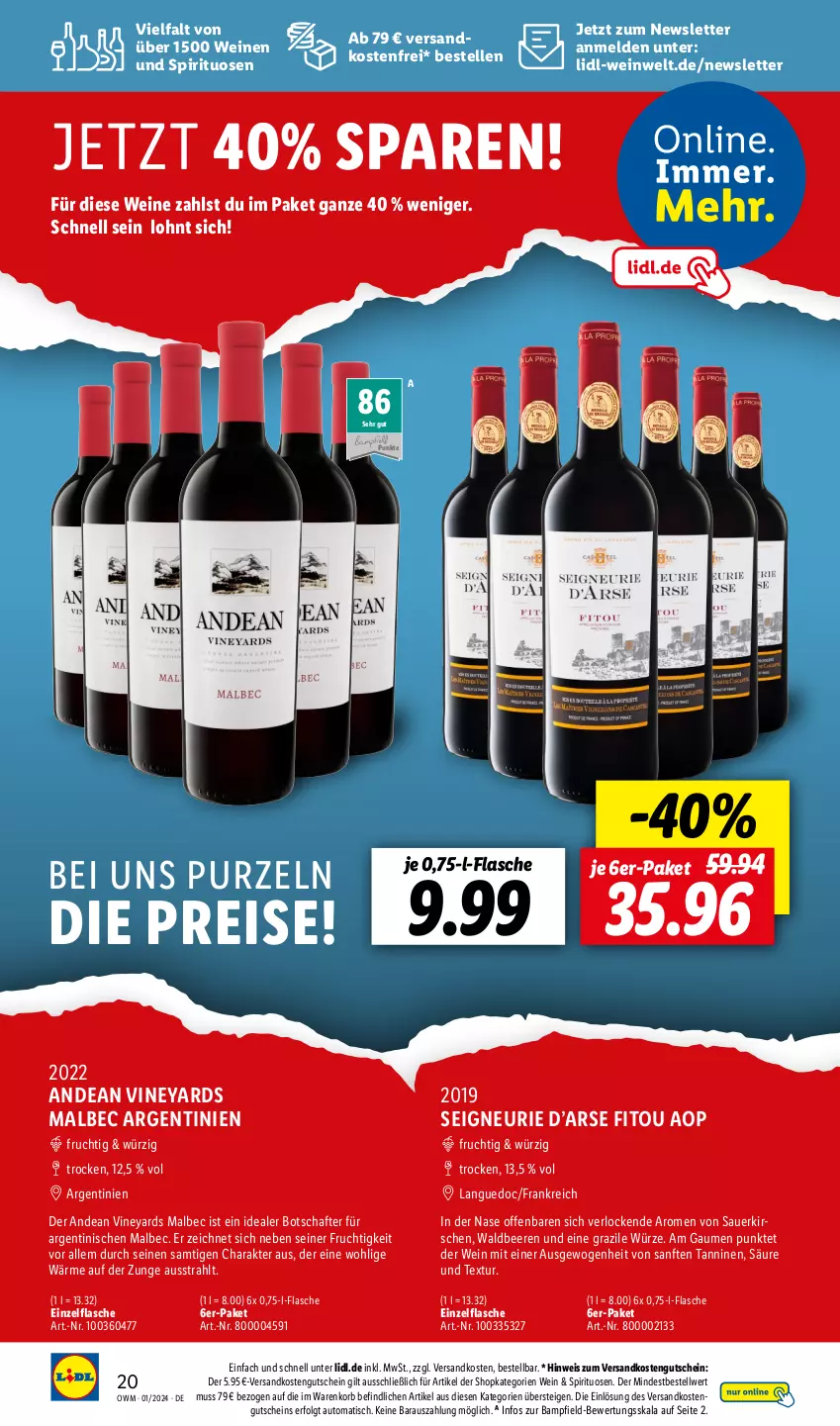 Aktueller Prospekt Lidl - Highlights in der Weinwelt - von 01.01 bis 31.01.2024 - strona 20 - produkty: auer, auto, beere, beeren, eis, elle, flasche, frucht, gutschein, kirsch, kirsche, kirschen, korb, LG, ndk, reis, sauerkirschen, spirituosen, Ti, tisch, versandkostenfrei, wein, weine