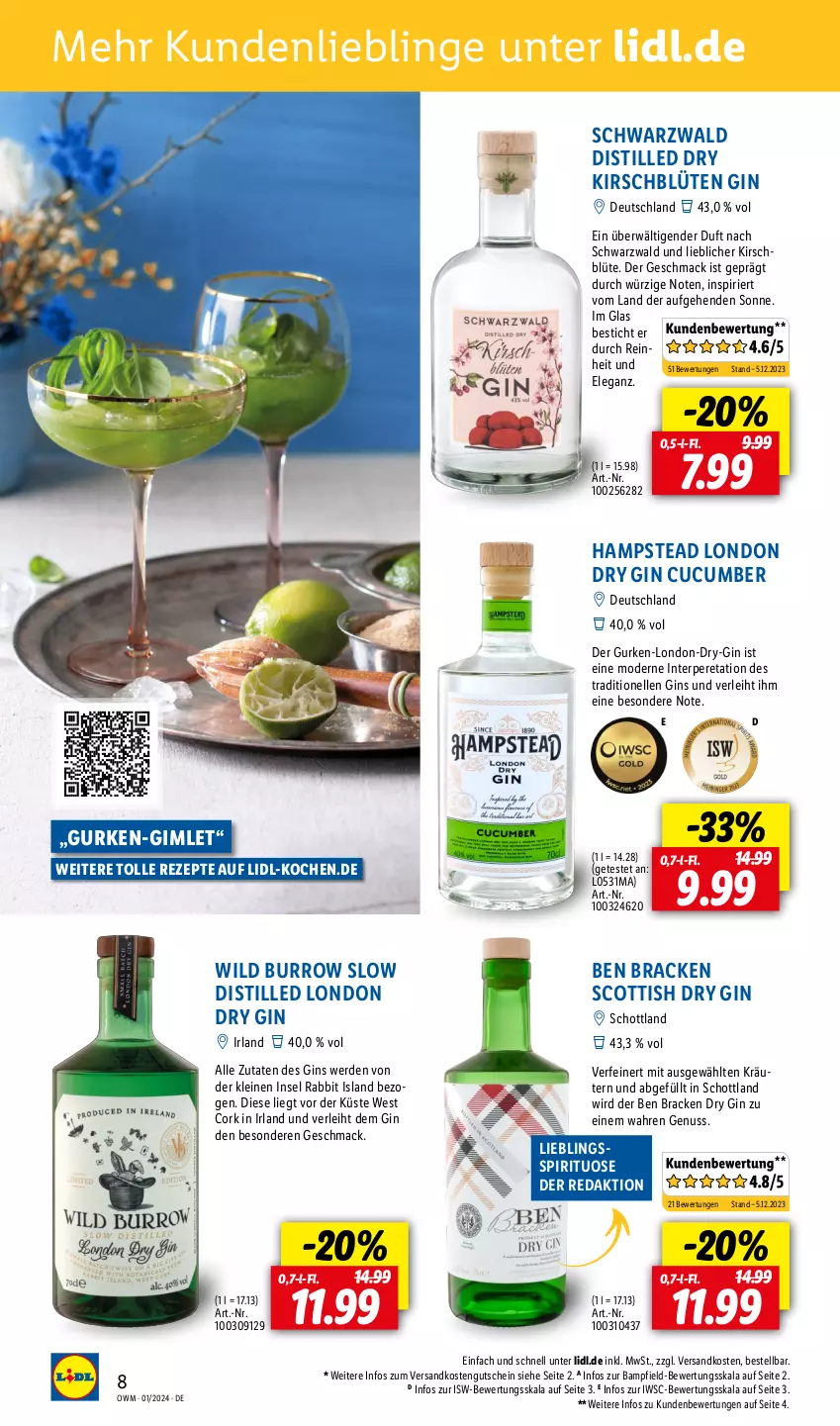 Aktueller Prospekt Lidl - Highlights in der Weinwelt - von 01.01 bis 31.01.2024 - strona 8 - produkty: Blüte, dry gin, elle, erde, gin, gurke, gurken, gutschein, kirsch, kräuter, kräutern, leine, london dry, london dry gin, mac, Mode, ndk, nuss, rezept, rezepte, schott, Ti, Wild