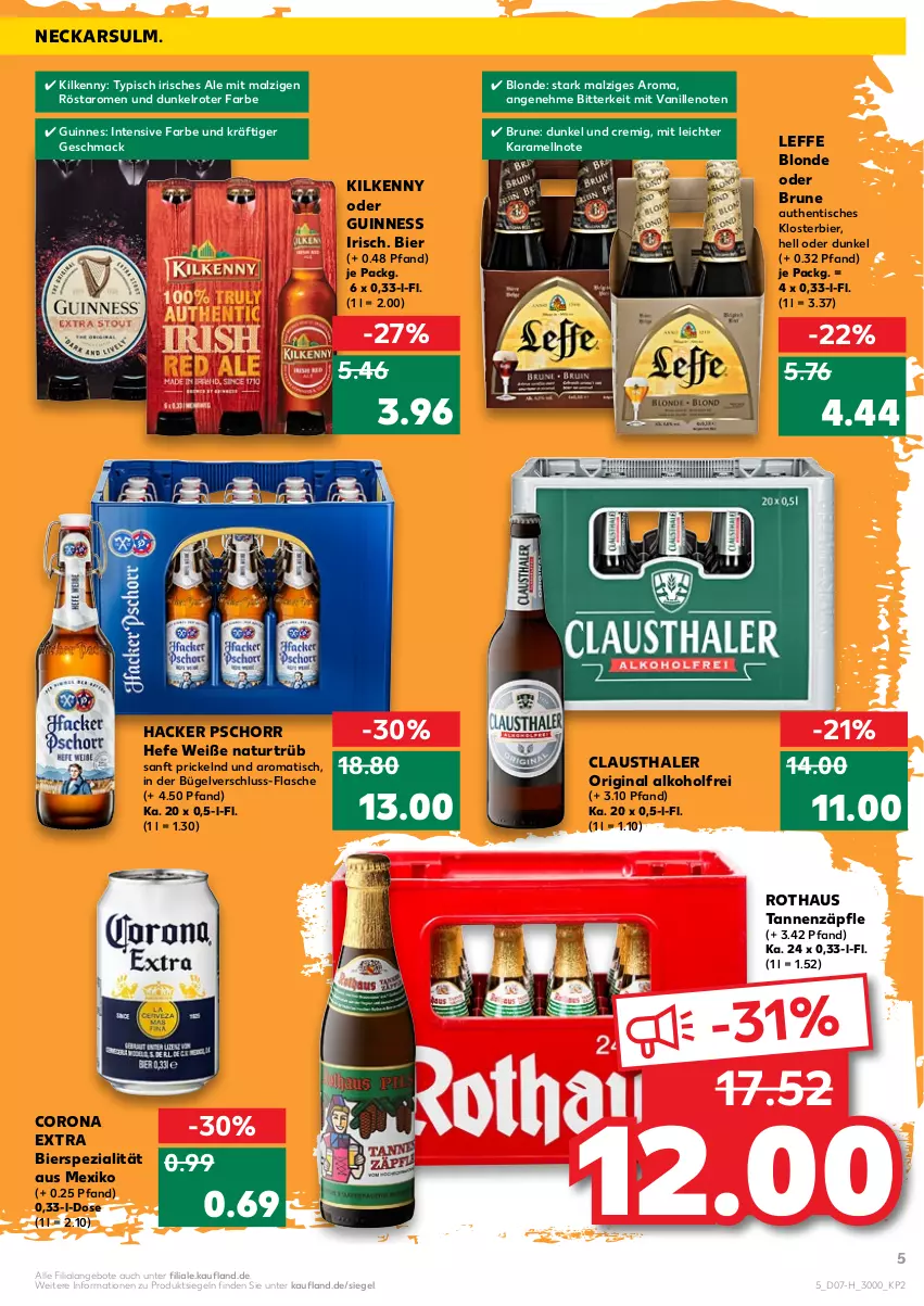 Aktueller Prospekt Kaufland - Spezielle Angebote - von 17.02 bis 23.02.2022 - strona 5 - produkty: alkohol, angebot, angebote, aust, bier, bügel, clausthaler, corona, corona extra, flasche, gin, Guinness, hacker pschorr, Hefe, karamell, Kilkenny, mac, malz, natur, Spezi, Ti, tisch, vanille