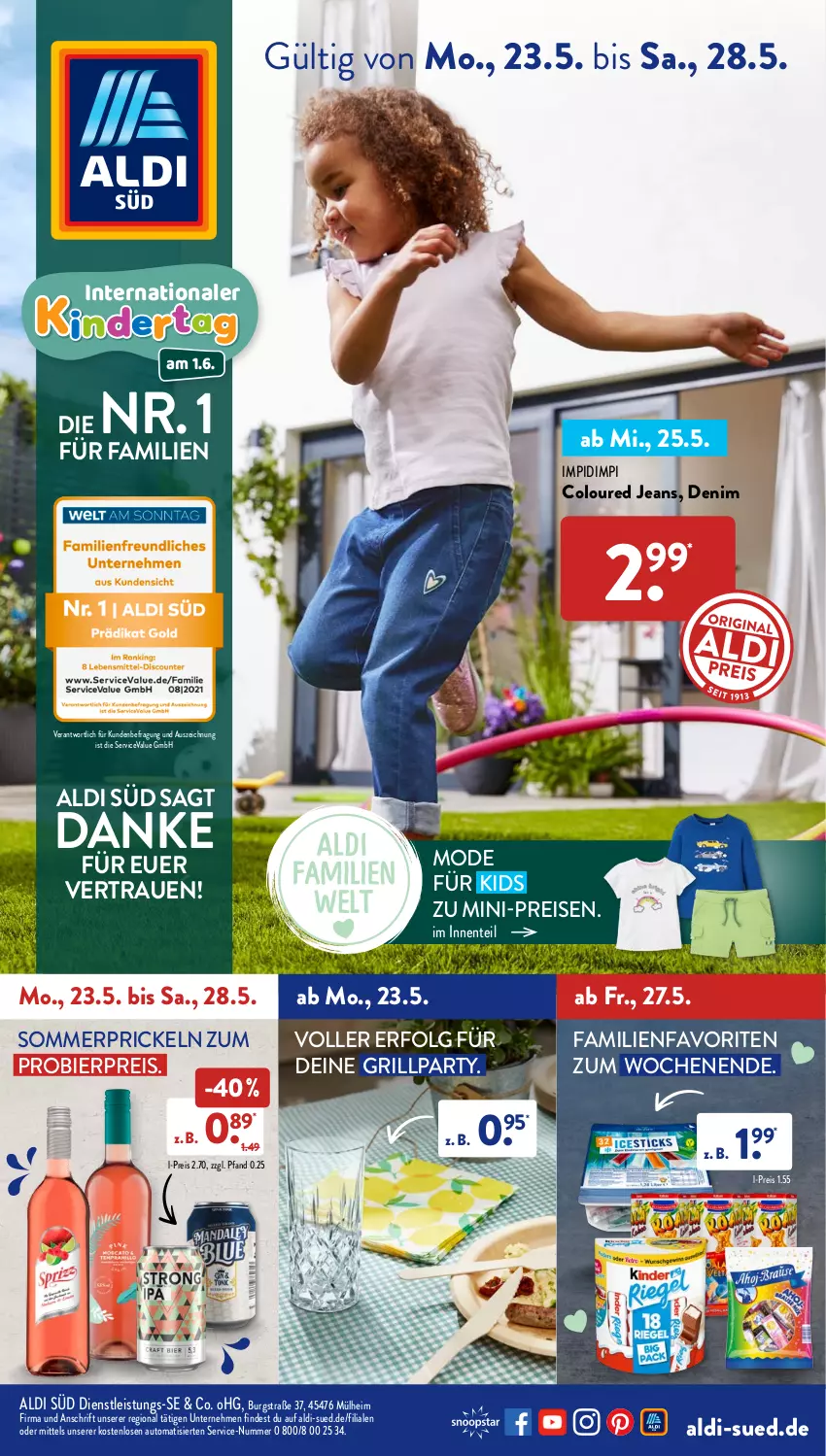 Aktueller Prospekt AldiSud - ALDI Aktuell - von 23.05 bis 28.05.2022 - strona 1 - produkty: aldi, auto, bier, eis, ente, grill, jeans, LG, Mode, reis, Ti