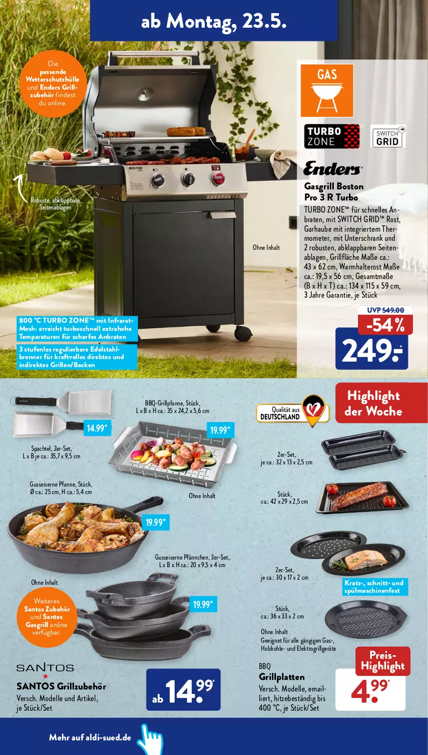 Aktueller Prospekt AldiSud - ALDI Aktuell - von 23.05 bis 28.05.2022 - strona 12 - produkty: aldi, bosch, braten, dell, edelstahl, eis, Elektro, elle, enders, gasgrill, grill, grillfläche, Grillpfanne, grillplatte, Grillzubehör, Holz, holzkohle, kraft, latte, LG, Mode, pfanne, reis, Schrank, schutzhülle, spachtel, spülmaschinen, thermometer, Ti, unterschrank