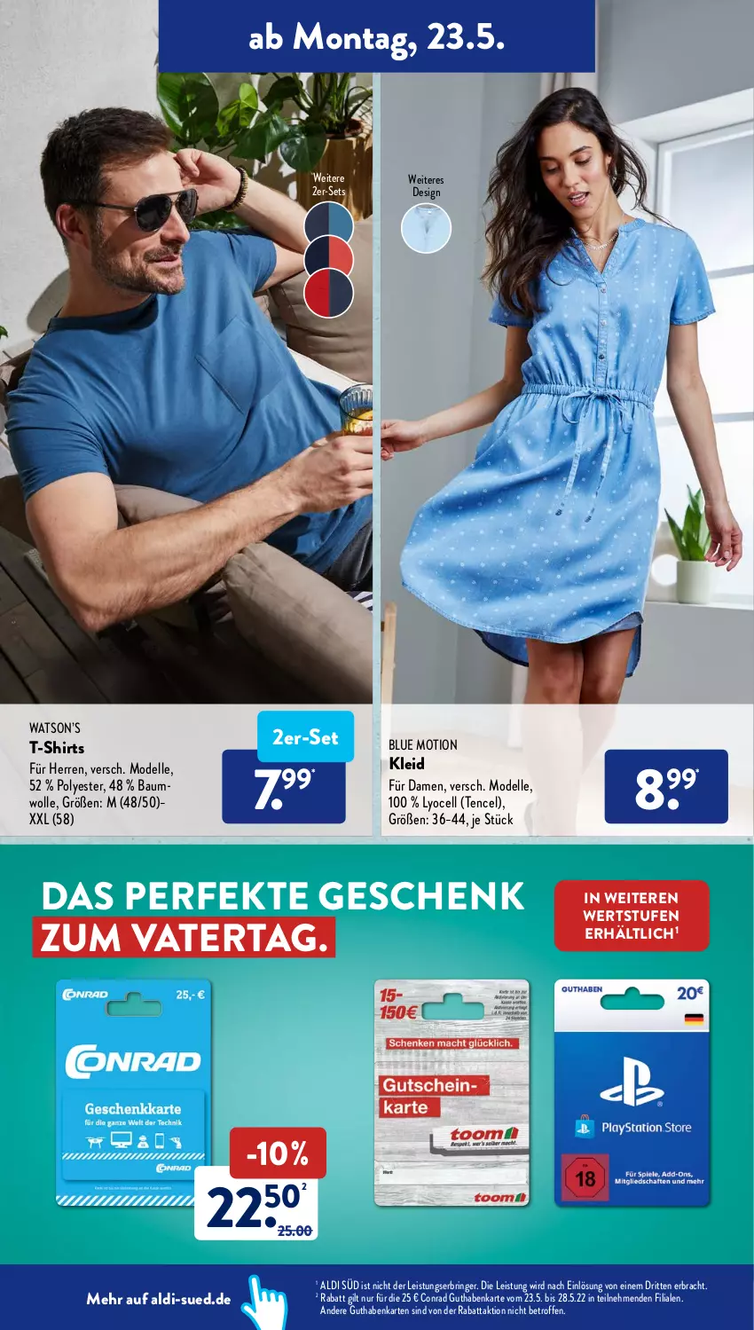 Aktueller Prospekt AldiSud - ALDI Aktuell - von 23.05 bis 28.05.2022 - strona 18 - produkty: aldi, Bau, baumwolle, dell, eis, elle, guthabenkarte, kleid, Mode, ring, shirt, shirts, T-Shirt, Ti, wolle, Yo