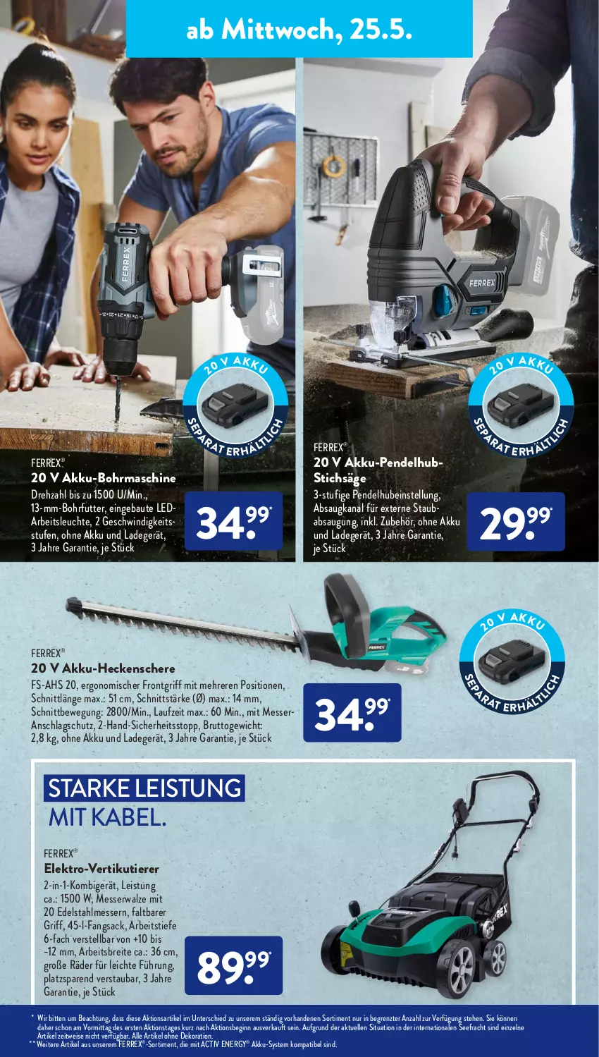 Aktueller Prospekt AldiSud - ALDI Aktuell - von 23.05 bis 28.05.2022 - strona 27 - produkty: akku, akku-heckenschere, alle artikel ohne dekoration, Arbeitsleuchte, Bau, Brei, brut, dekoration, edelstahl, edelstahlmesser, eis, Elektro, elle, ferrex, gin, heckenschere, ladegerät, Leuchte, messer, ohne akku und ladegerät, Pendelhubstichsäge, sac, säge, Schere, stichsäge, Ti, Tiere, ZTE