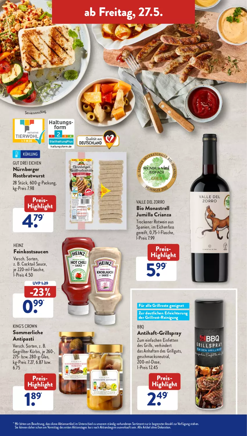 Aktueller Prospekt AldiSud - ALDI Aktuell - von 23.05 bis 28.05.2022 - strona 41 - produkty: alle artikel ohne dekoration, antipasti, asti, Berger, bio, bratwurst, cocktail, dekoration, eis, feinkost, flasche, gin, grill, grillrost, heinz, Kürbis, LG, mac, merl, nürnberger, Reinigung, reis, rel, Ria, rostbratwurst, rotwein, sauce, saucen, Ti, wein, wurst, ZTE