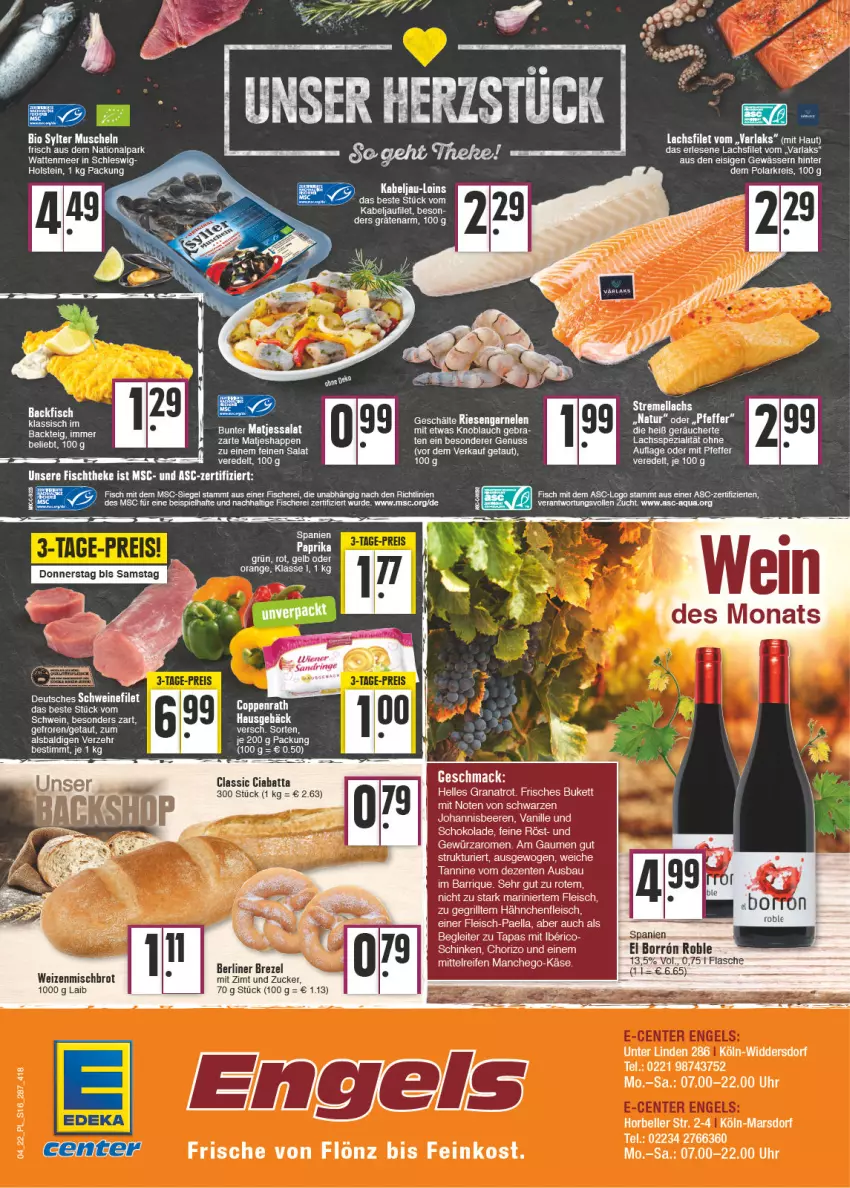 Aktueller Prospekt E Center - Angebote der Woche - von 24.01 bis 29.01.2022 - strona 16 - produkty: aldi, aqua, arla, Bau, beere, beeren, berliner, brezel, brot, chorizo, ciabatta, coppenrath, eis, elle, Engel, ente, filet, fisch, fische, Fischer, fischtheke, flasche, fleisch, garnelen, gewürz, grana, Hähnchenfleisch, hama, johannisbeere, Johannisbeeren, kabeljaufilet, Käse, knoblauch, lachs, lachsfilet, mac, Manchego, matjes, natur, nuss, orange, paella, pfeffer, Rana, reifen, riesengarnelen, salat, Schere, schinken, schoko, schokolade, schwein, schweine, schweinefilet, Spezi, Tapas, tee, Ti, tuc, uhr, usb, vanille, wein, weine, weizenmischbrot, zucker