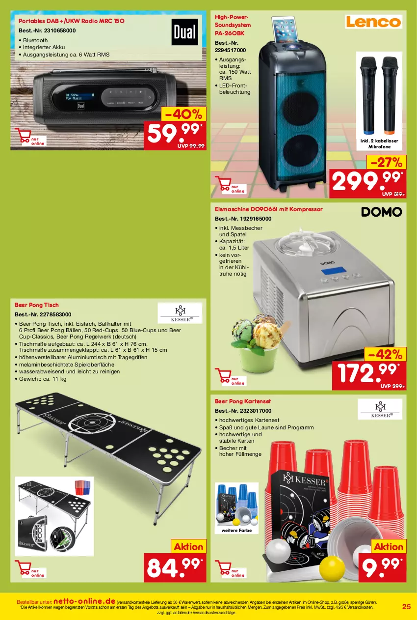 Aktueller Prospekt Netto Marken-Discount - Online-Angebote Juni - von 01.06 bis 30.06.2022 - strona 25 - produkty: akku, angebot, ball, Bau, Becher, beleuchtung, eis, eismaschine, kompressor, Messbecher, ndk, Radio, reis, Ti, tisch, tragegriff, versandkostenfrei, ZTE