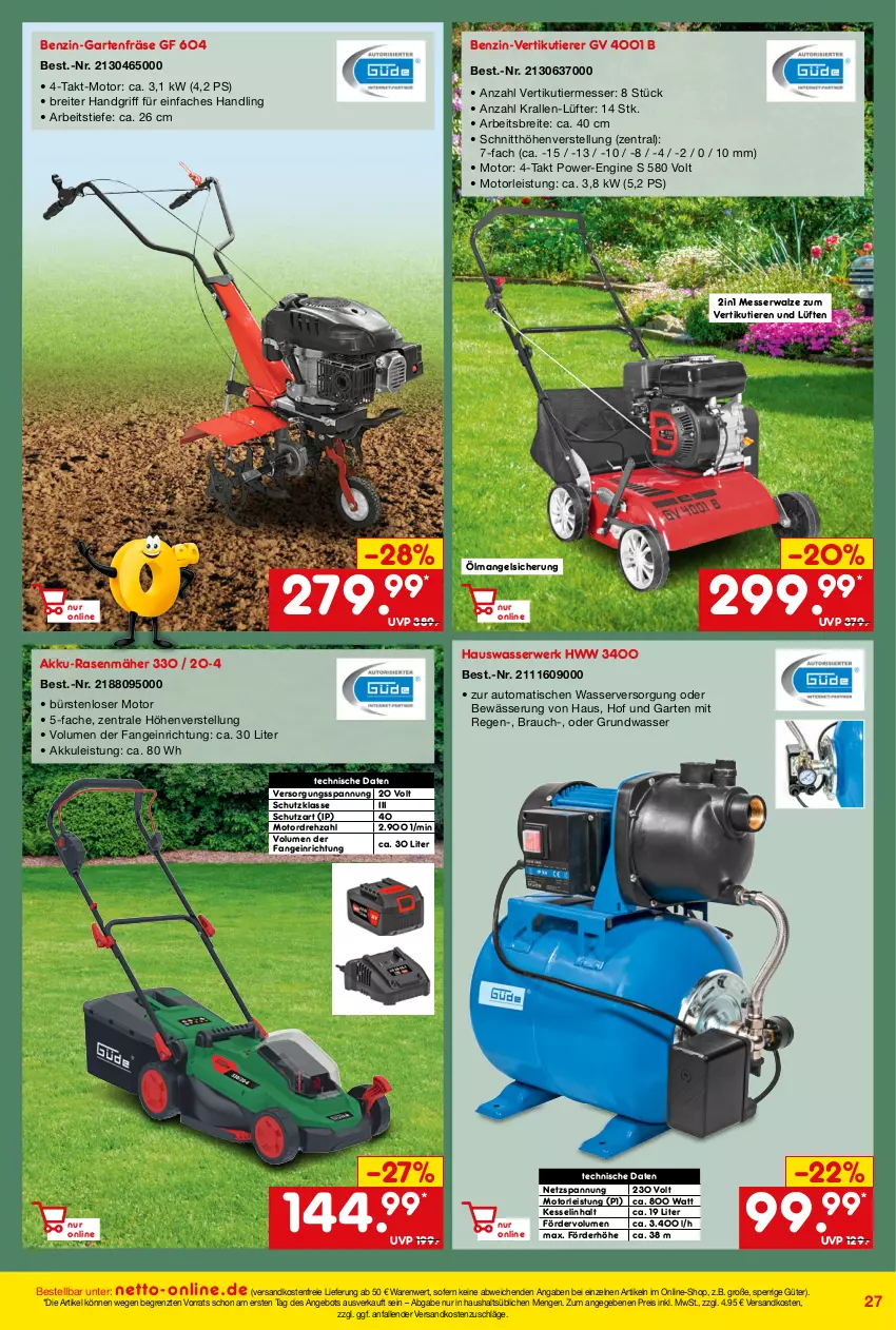 Aktueller Prospekt Netto Marken-Discount - Online-Angebote Juni - von 01.06 bis 30.06.2022 - strona 27 - produkty: akku, akku-rasenmäher, angebot, auto, Brei, eis, Garten, gin, messer, ndk, rasen, rasenmäher, Rauch, reis, rwe, Ti, Tiere, tisch, versandkostenfrei, wasser, ZTE