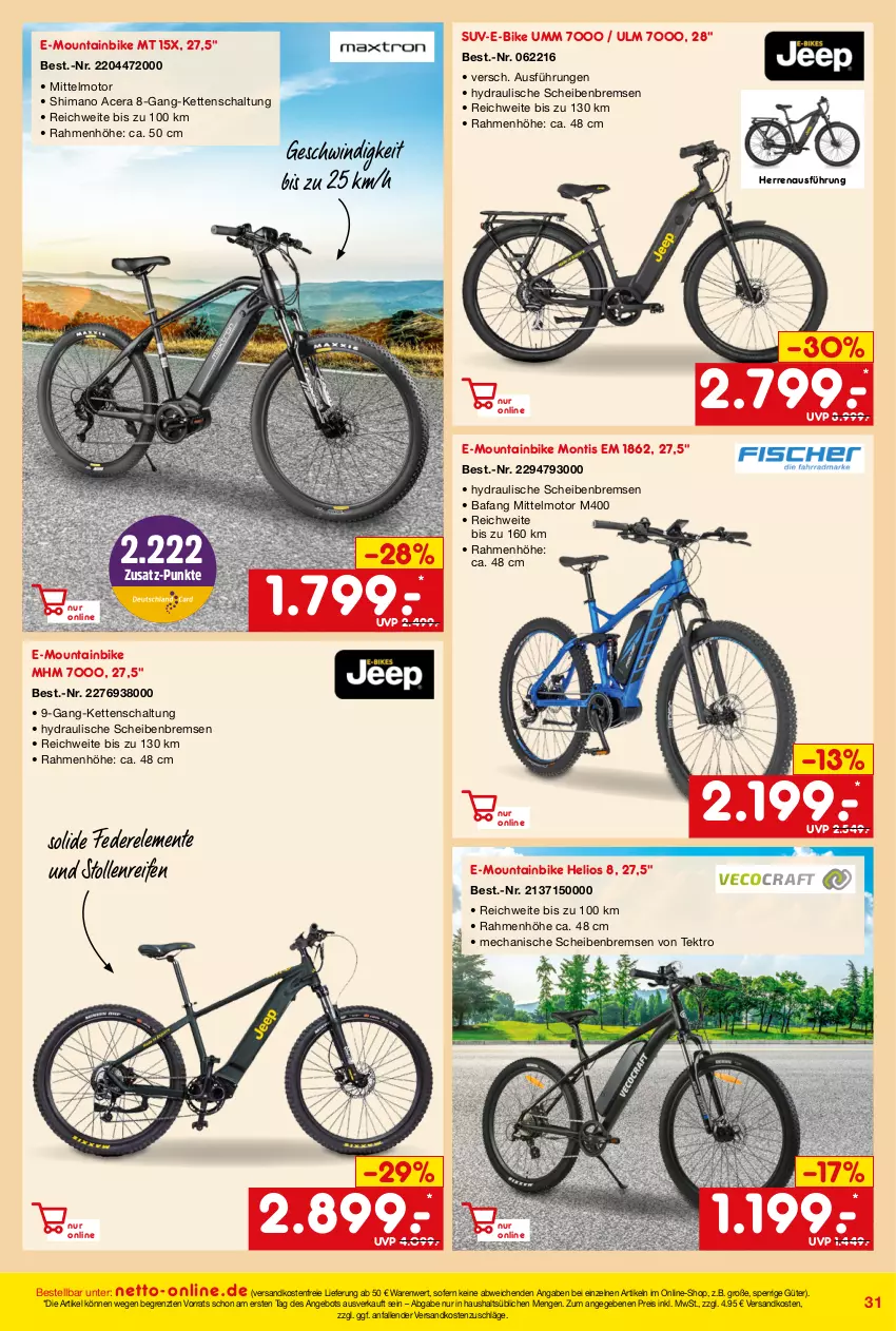 Aktueller Prospekt Netto Marken-Discount - Online-Angebote Juni - von 01.06 bis 30.06.2022 - strona 31 - produkty: acer, angebot, E-Bike, eis, ente, Kette, Mountainbike, ndk, reifen, reis, rel, Schal, shimano, Stollen, Ti, versandkostenfrei, ZTE