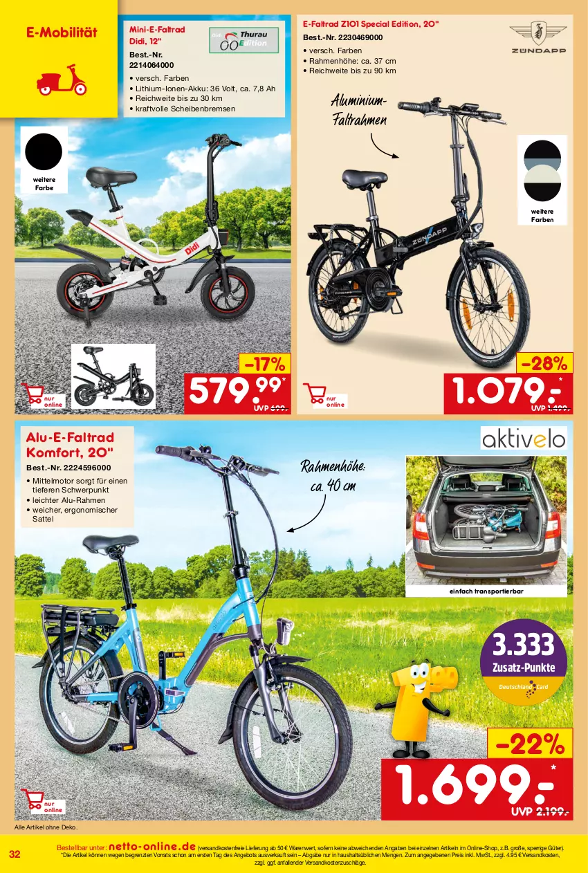 Aktueller Prospekt Netto Marken-Discount - Online-Angebote Juni - von 01.06 bis 30.06.2022 - strona 32 - produkty: akku, angebot, E-Mobilität, eis, kraft, ndk, reis, sattel, Sport, Ti, versandkostenfrei, ZTE