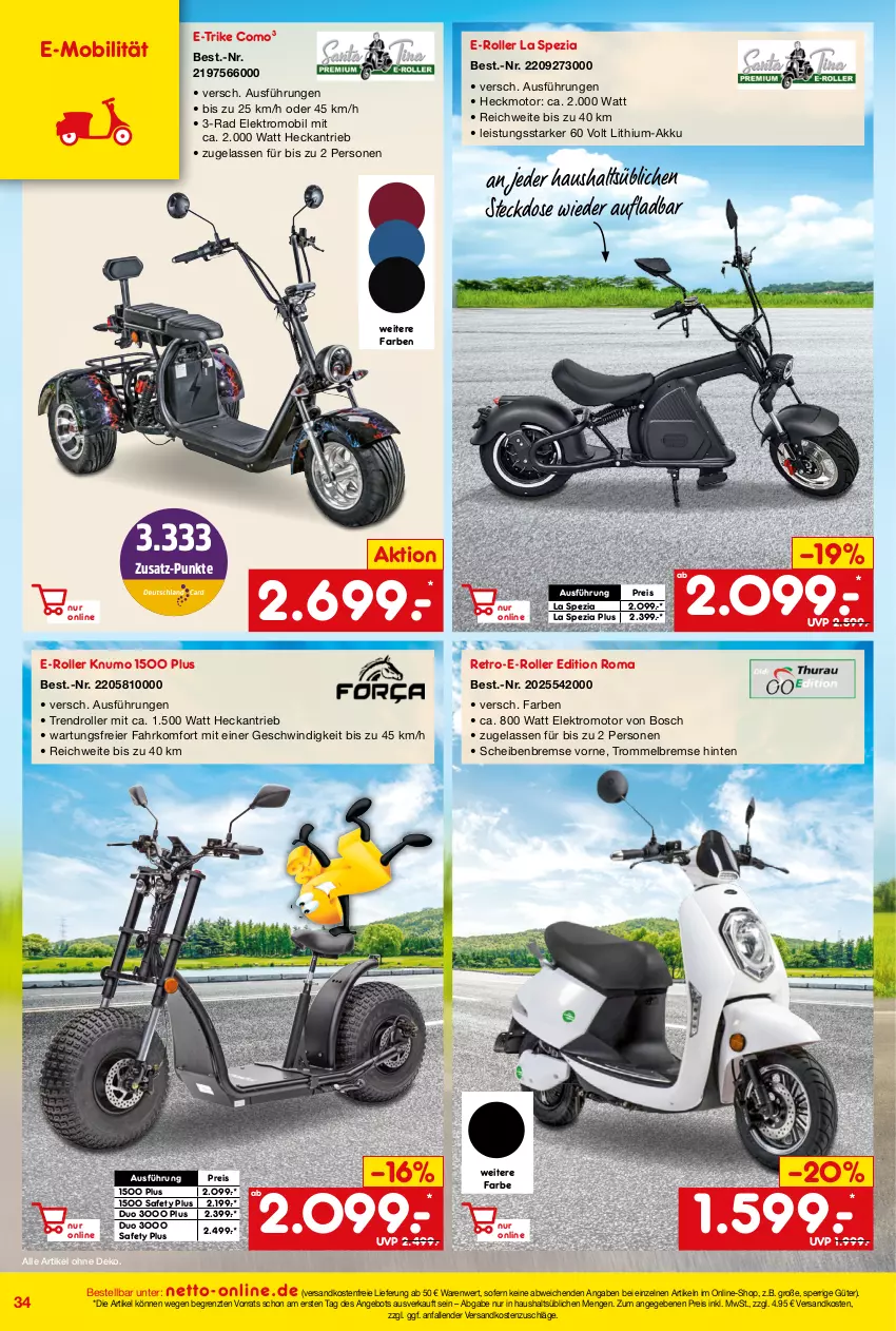 Aktueller Prospekt Netto Marken-Discount - Online-Angebote Juni - von 01.06 bis 30.06.2022 - strona 34 - produkty: akku, angebot, bosch, E-Mobilität, E-Roller, eier, eis, Elektro, ndk, reis, Roller, Spezi, steckdose, Ti, trommel, versandkostenfrei, ZTE