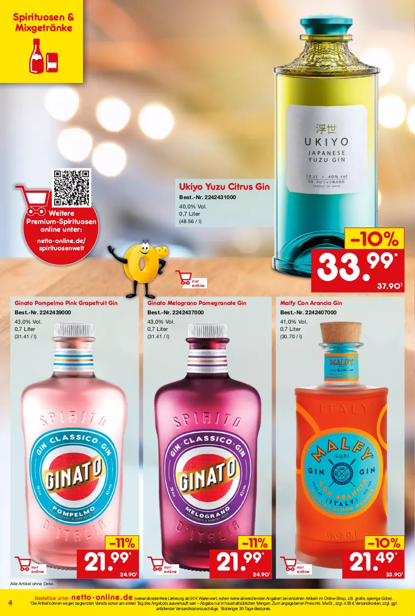 Aktueller Prospekt Netto Marken-Discount - Online-Angebote Juni - von 01.06 bis 30.06.2022 - strona 4 - produkty: angebot, bestpreis, citrus, eis, getränk, getränke, gin, grana, grapefruit, Mixgetränk, ndk, Rana, reis, spirituosen, Ti, versandkostenfrei, Yo, ZTE