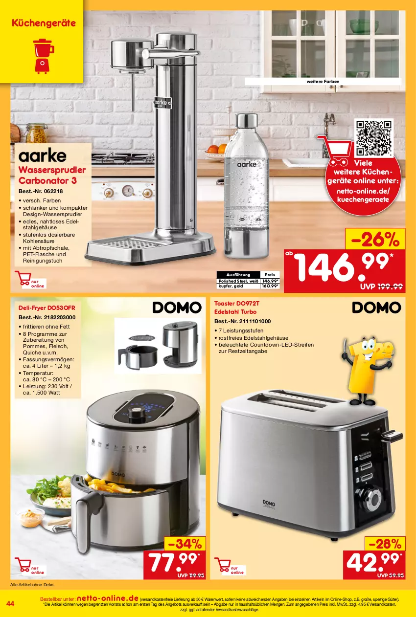 Aktueller Prospekt Netto Marken-Discount - Online-Angebote Juni - von 01.06 bis 30.06.2022 - strona 44 - produkty: angebot, Bona, edelstahl, eis, flasche, fleisch, küche, Küchen, Leuchte, LG, ndk, pet-flasche, pommes, Quiche, reifen, Reinigung, reis, Schal, Schale, tee, Ti, Tiere, toast, toaster, tuc, versandkostenfrei, wasser, wassersprudler, ZTE