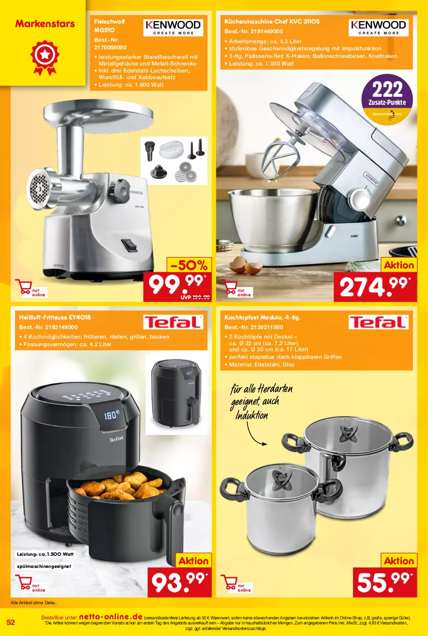 Aktueller Prospekt Netto Marken-Discount - Online-Angebote Juni - von 01.06 bis 30.06.2022 - strona 52 - produkty: angebot, ball, decke, Deckel, edelstahl, eis, fleisch, fritteuse, grill, herdarten, Kochtopf, küche, Küchen, küchenmaschine, LG, ndk, reis, Ria, Schneebesen, spülmaschinen, Ti, Tiere, topf, Topfset, versandkostenfrei, wurst, ZTE