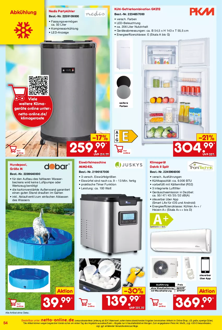 Aktueller Prospekt Netto Marken-Discount - Online-Angebote Juni - von 01.06 bis 30.06.2022 - strona 54 - produkty: angebot, Bau, beleuchtung, eis, eiswürfel, Garten, gefrierkombination, K2, klimagerät, kompressor, kühl-gefrierkombination, led-beleuchtung, LG, ndk, pool, reis, Ti, timer, tisch, versandkostenfrei, wandhalterung, wasser, werkzeug, würfel, ZTE