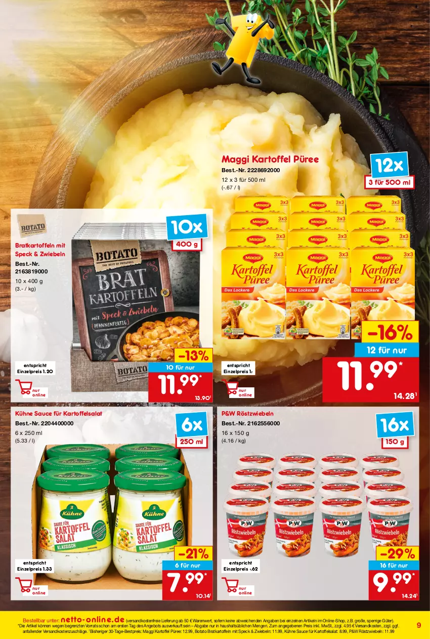 Aktueller Prospekt Netto Marken-Discount - Online-Angebote Juni - von 01.06 bis 30.06.2022 - strona 9 - produkty: angebot, bestpreis, eis, kartoffel, kartoffeln, kartoffelsalat, Kühne, maggi, ndk, püree, reis, röstzwiebeln, salat, sauce, Speck, Ti, versandkostenfrei, ZTE, zwiebel, zwiebeln