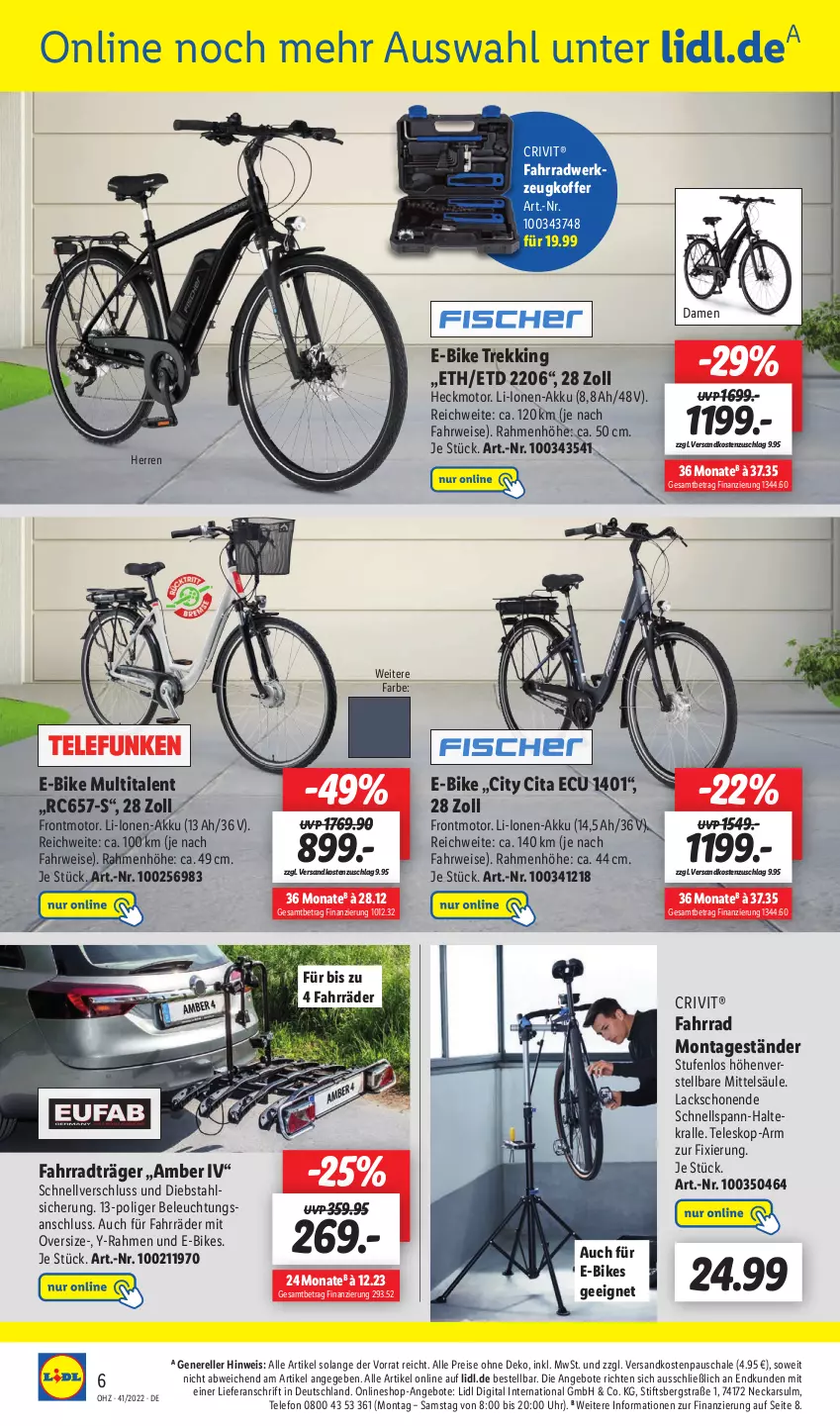 Aktueller Prospekt Lidl - Wochen-Highlights im Onlineshop - von 10.10 bis 16.10.2022 - strona 8 - produkty: akku, Amber, angebot, angebote, beleuchtung, crivit, E-Bike, E-Bikes, eis, elle, Fahrrad, koffer, lack, ndk, reis, rel, rwe, Schal, Schale, telefon, Teleskop, Ti, uhr, werkzeug