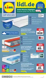 Gazetka promocyjna Lidl - Wochen-Highlights im Onlineshop - Gazetka - ważna od 16.10 do 16.10.2022 - strona 1 - produkty: angebot, angebote, deo, federkern, federkernmatratze, kaltschaum-matratze, kernmatratze, Liege, matratze, matratzen, Matratzentopper, ndk, Tasche, taschen, taschenfederkern-matratze, taschenfederkernmatratze, Ti, topper, wendematratze